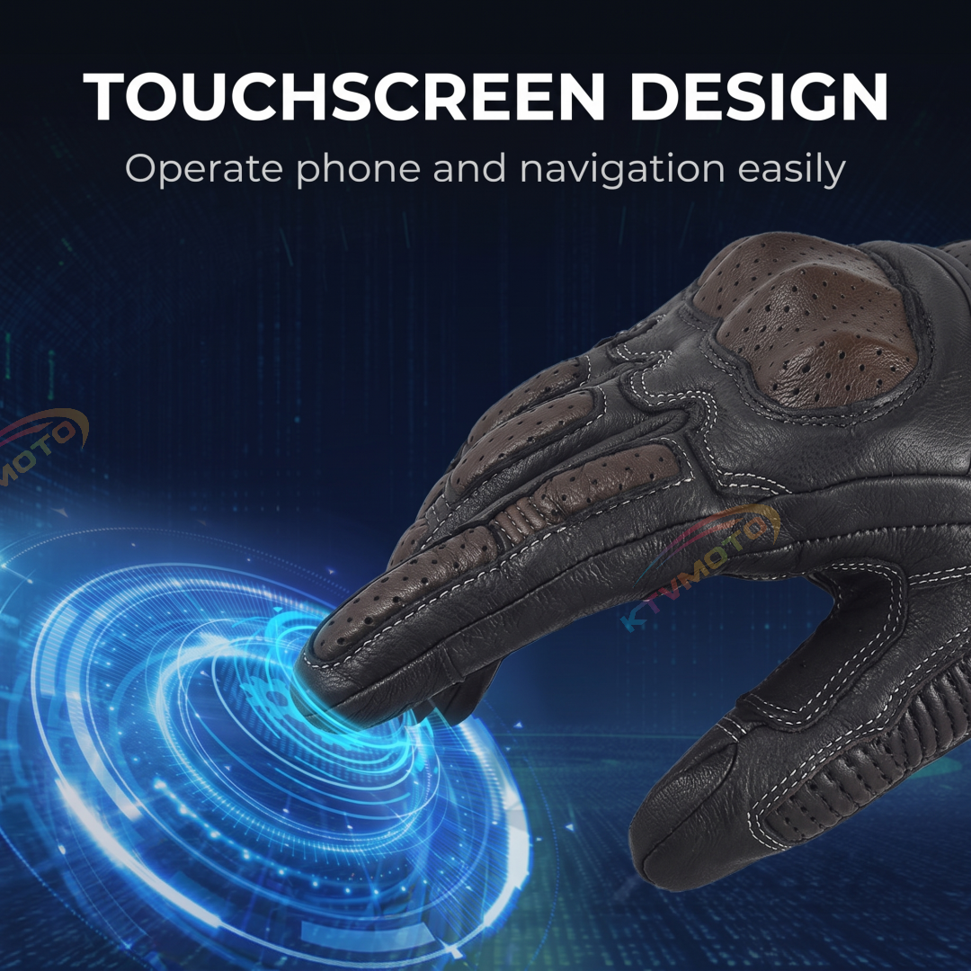 Retro genuine leather shockproof touchscreen motorcycle gloves-G96