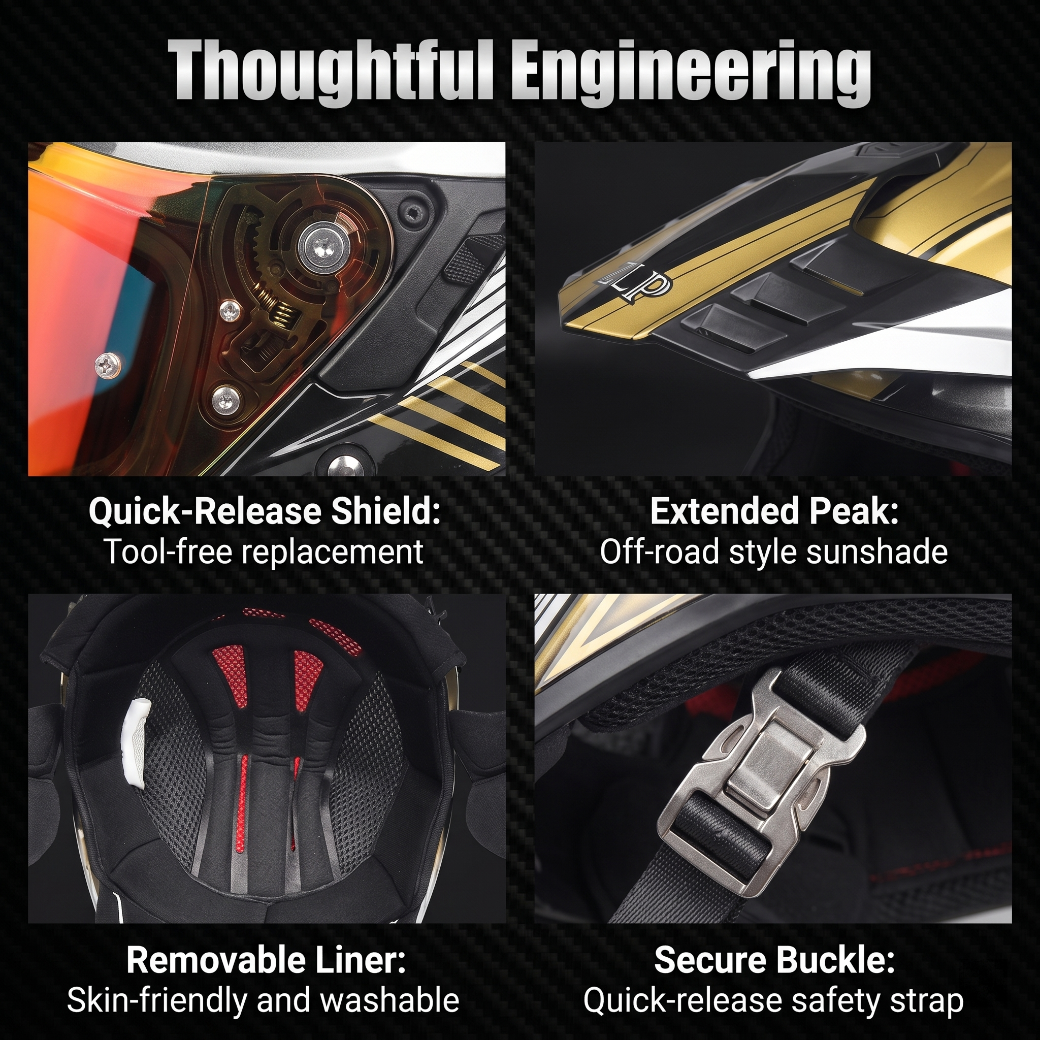 Dual-Visor Gold Off-Road Full-Face Motorcycle Helmet-I89
