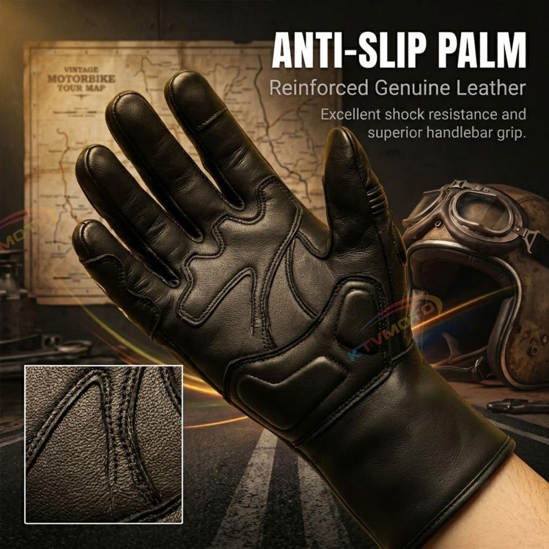 Motorcycle carbon fiber genuine leather off-road retro long gloves-G84