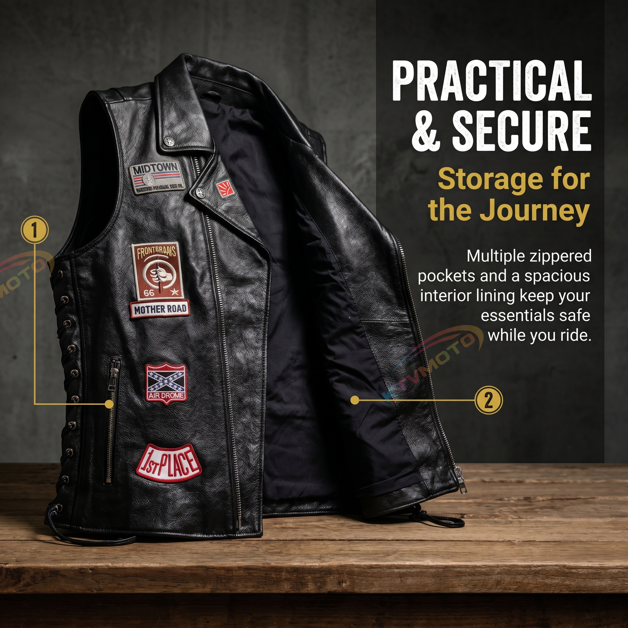 Harley vest embroidered lapel cowhide vest-A26