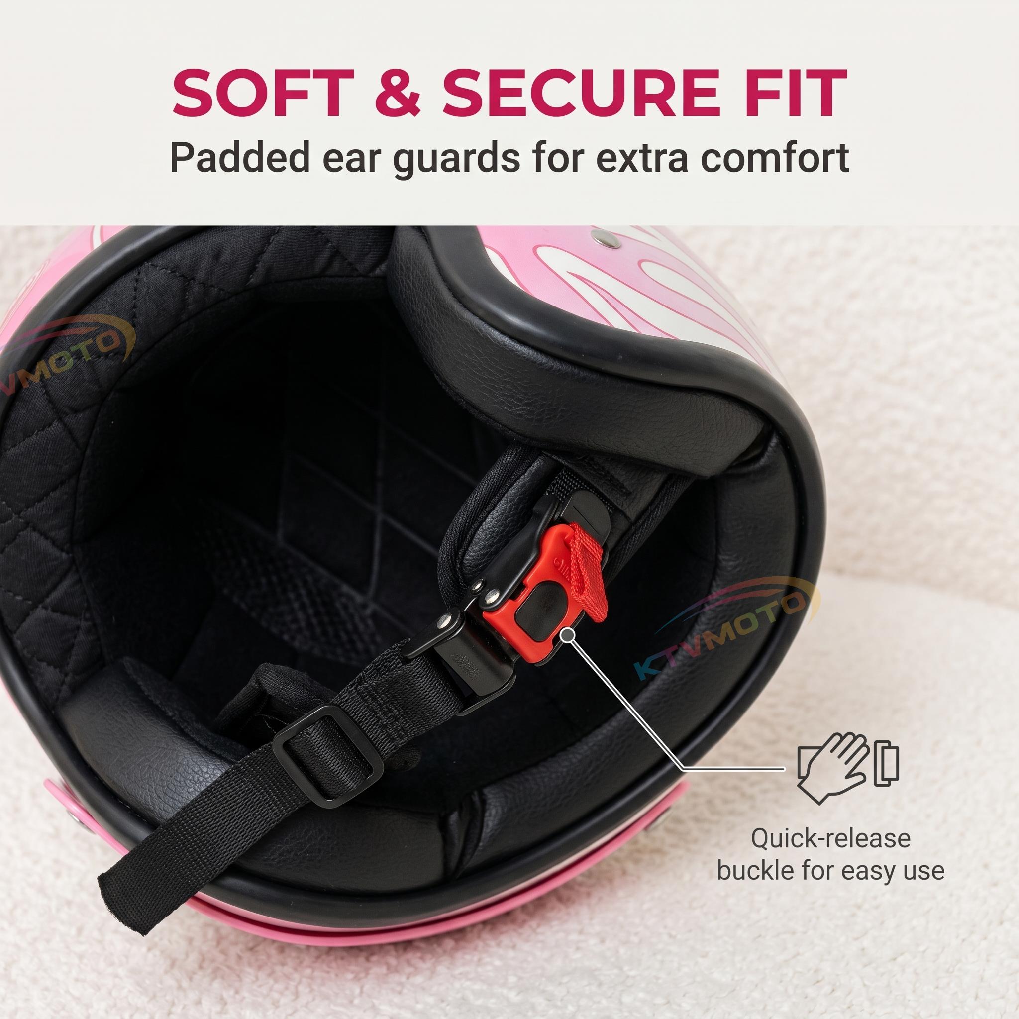 Pink Flame Open Face Motorcycle Helmet for Women Scooter-I39