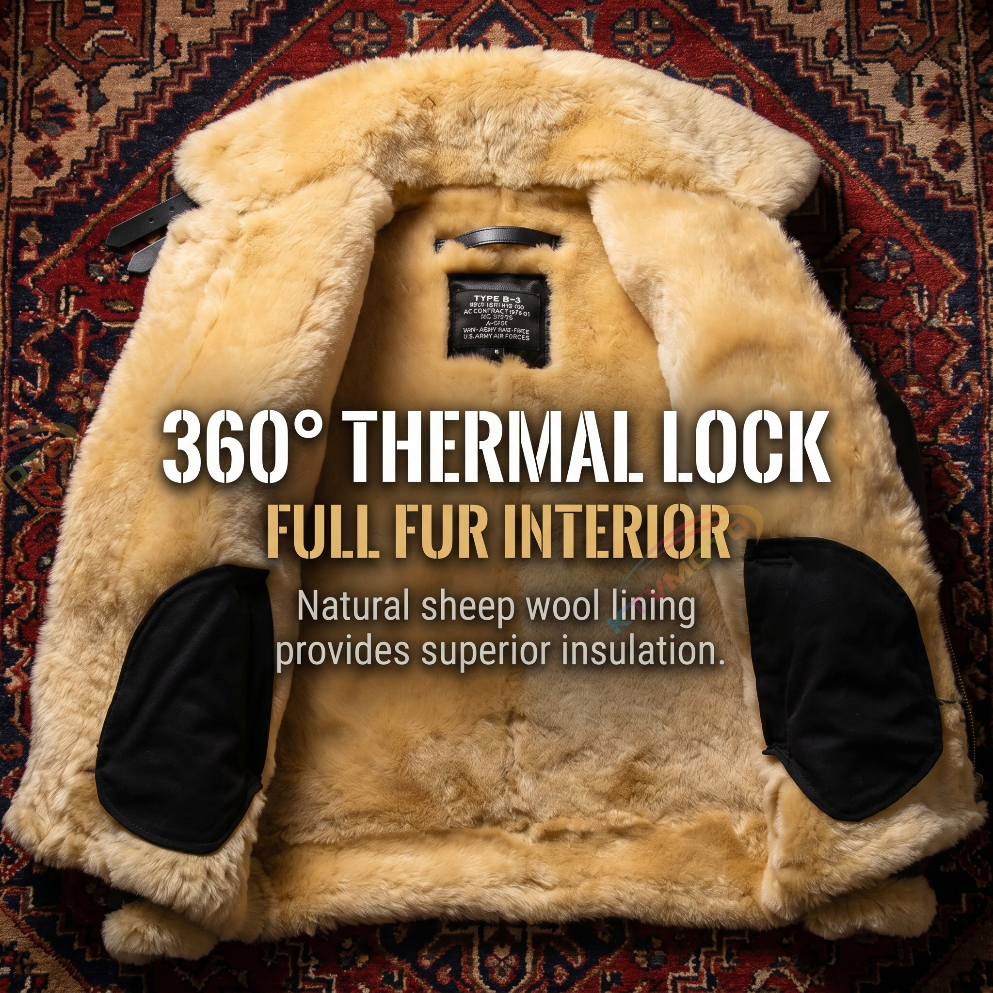 Genuine Sheepskin Bomber Jacket Military Fur-A04