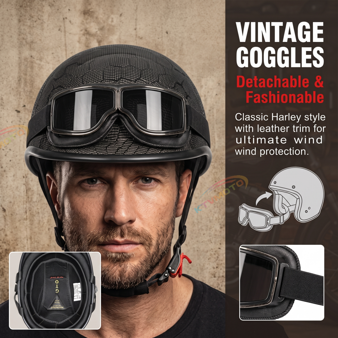 Carbon Fiber Vintage Motorcycle Half Helmet-I135