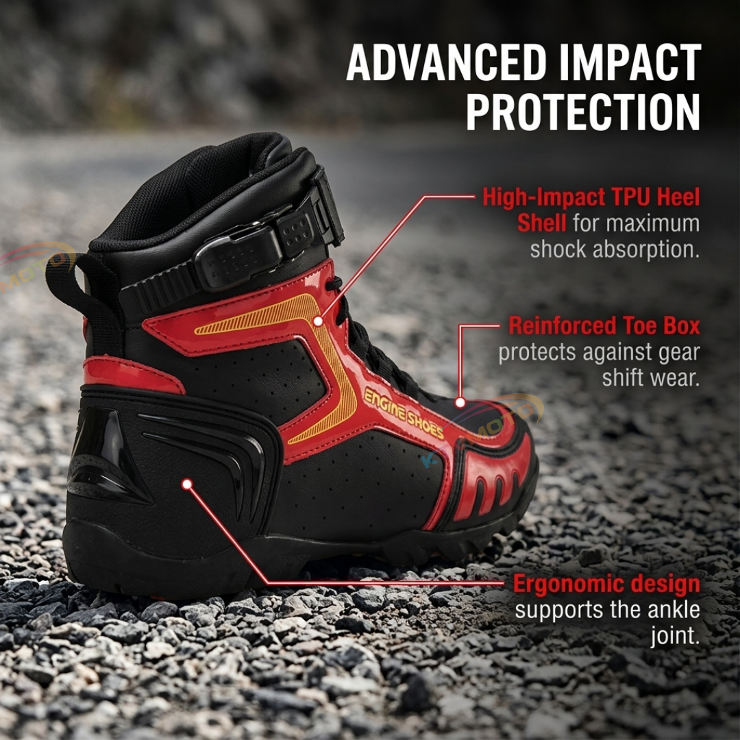 Red & Black Motorcycle Riding Shoes - Protective Boots-K46