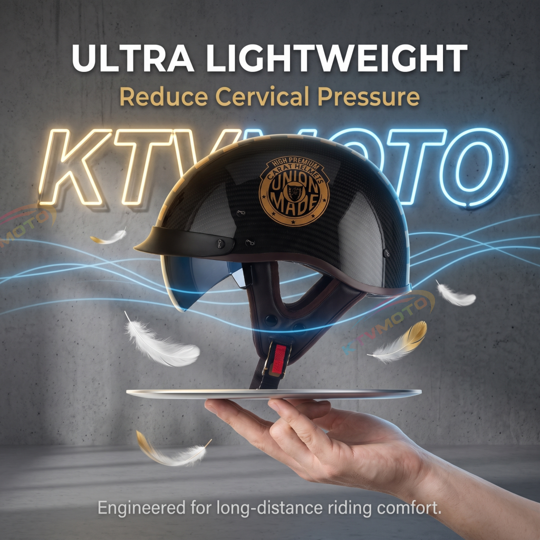 Lightweight Retro Carbon Fiber Motorcycle Half-Helmet-I138