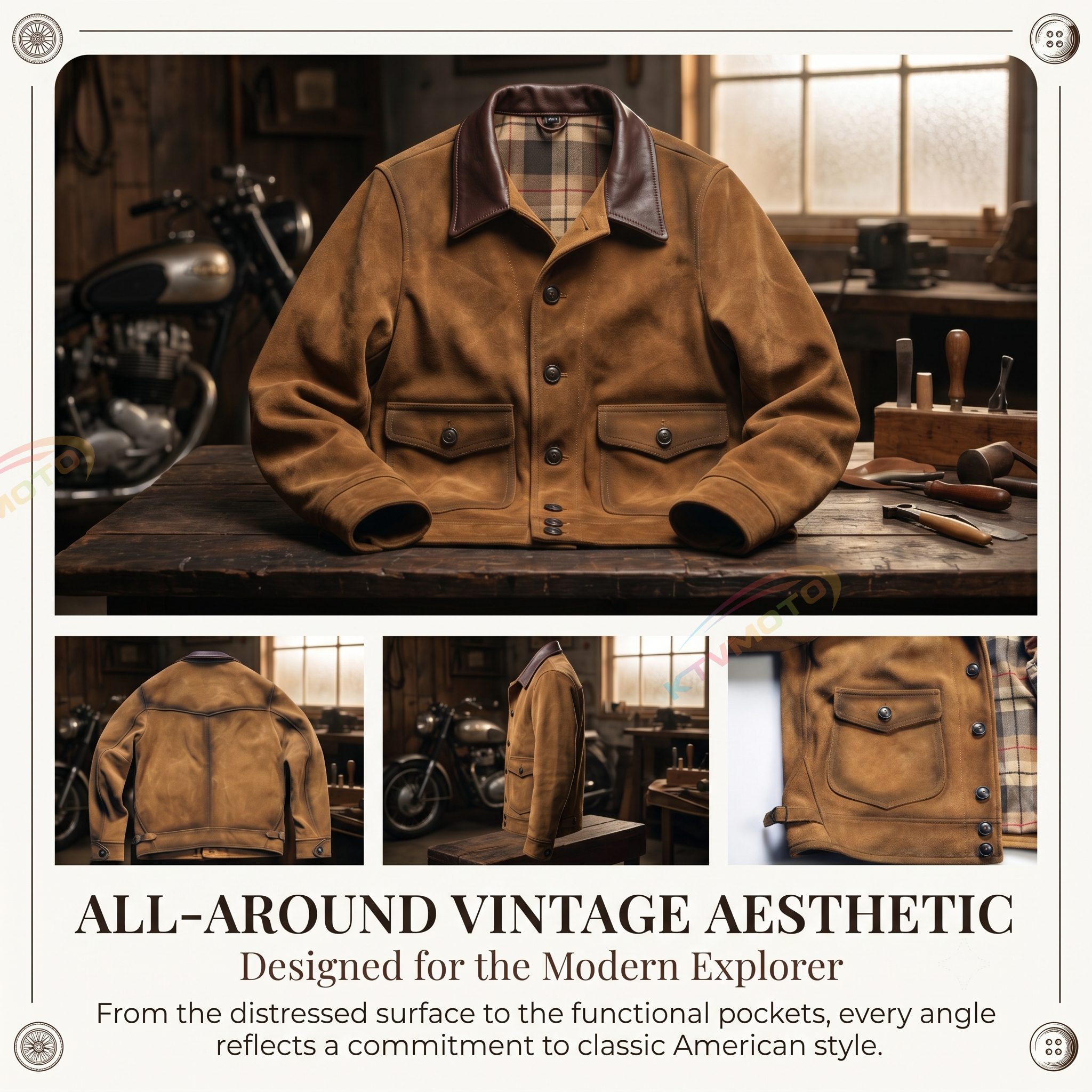 Handmade Vintage Natural Cow Suede Leather Jacket-A1