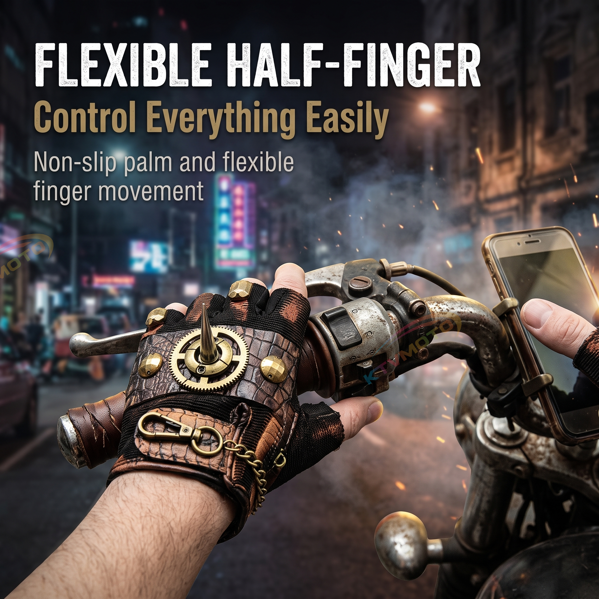 Steampunk Rock Motorcycle Half-Finger Gloves-G85