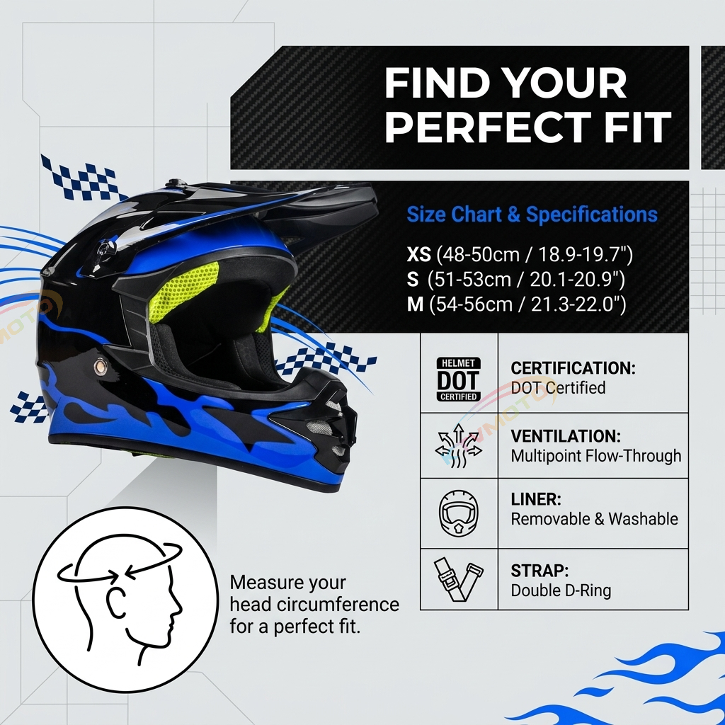 Blue Flame Off-Road Motorcycle Helmet — DOT Certified-I86