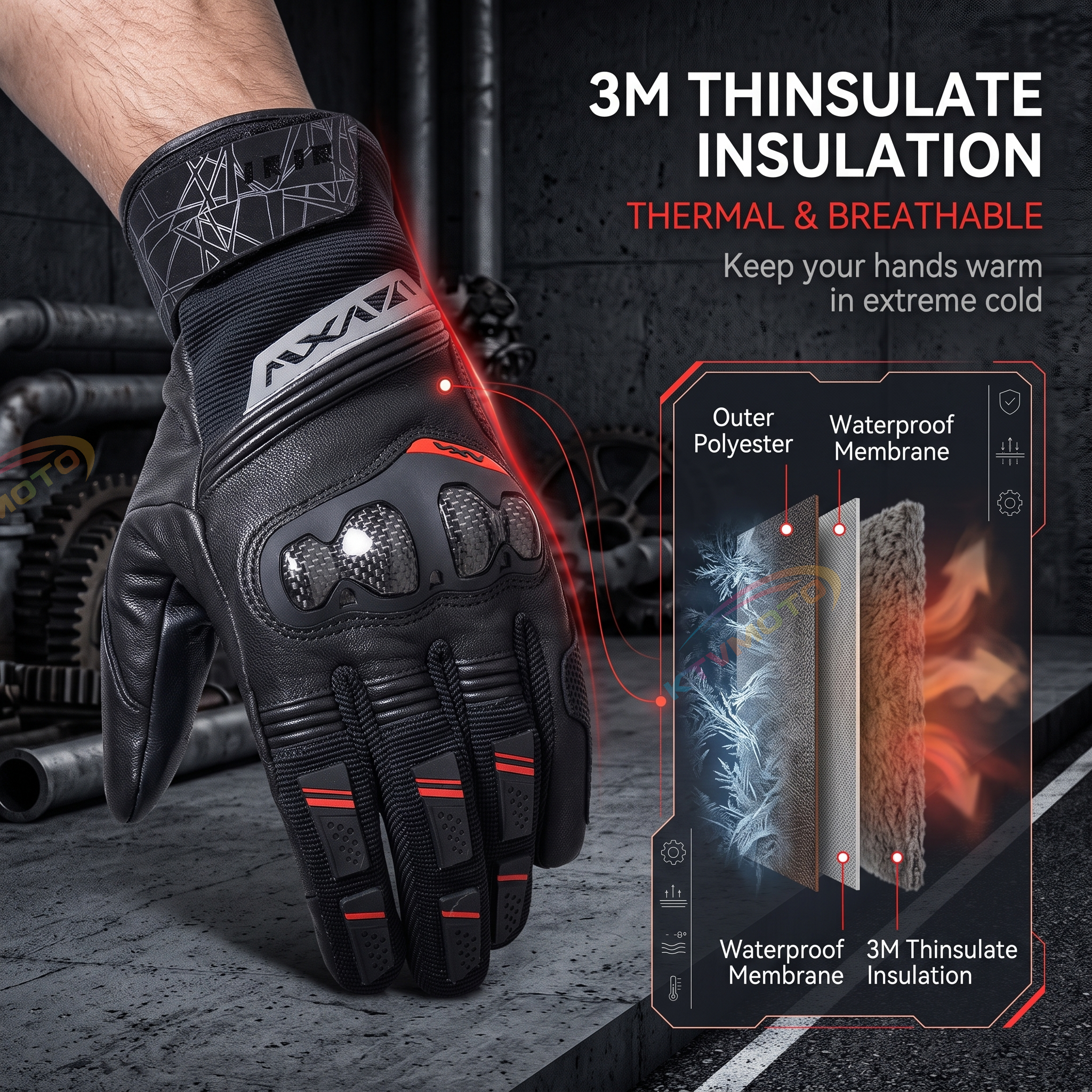 Motorcycle gloves with carbon fiber touchscreen thickened-G80
