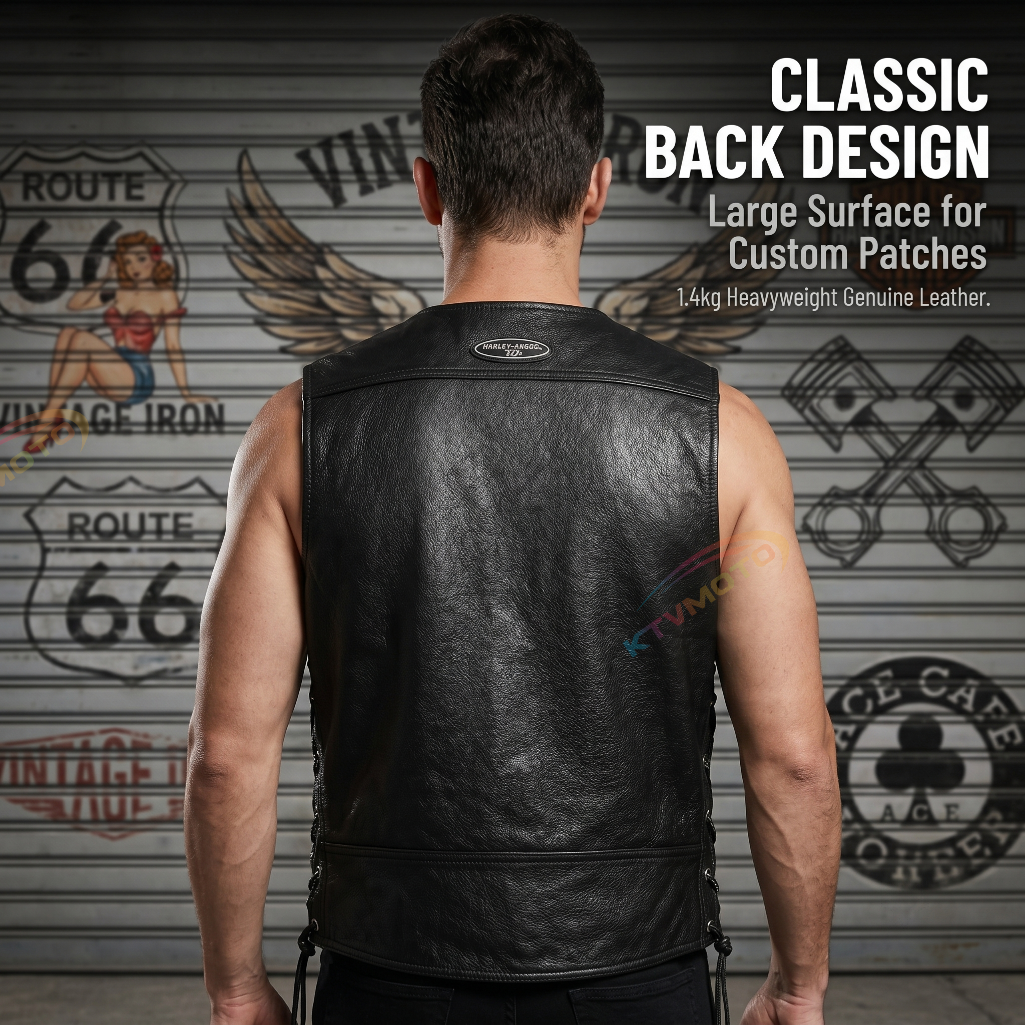 Harley vest steel chain genuine leather vest-A34