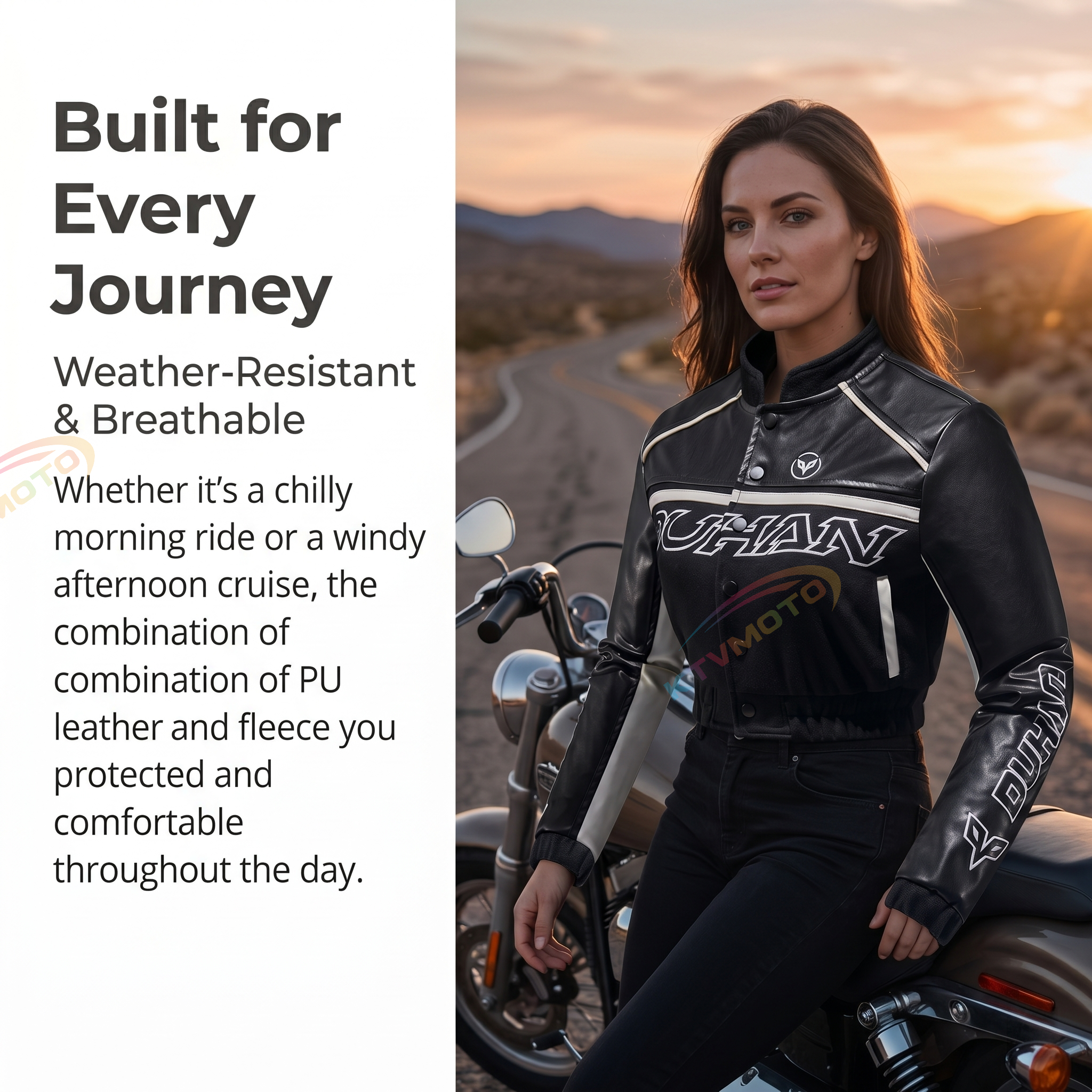 Women's PU Leather Wool Cycling Jacket-J45