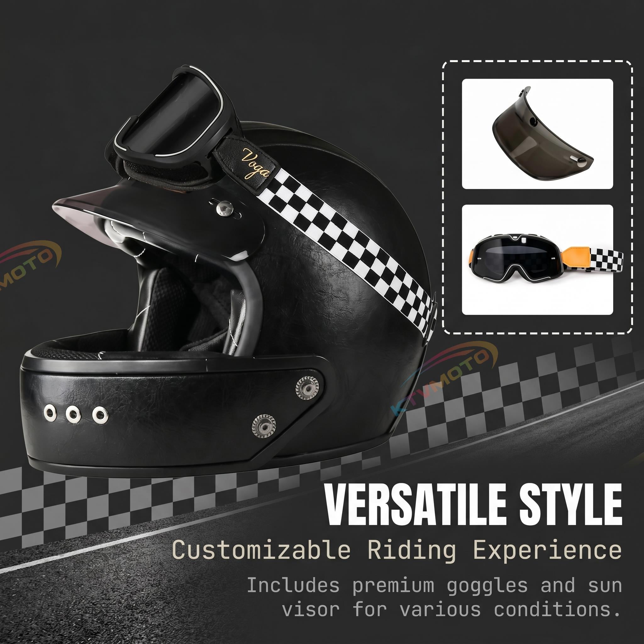 Retro full-face motorcycle helmet with retro goggles – I36