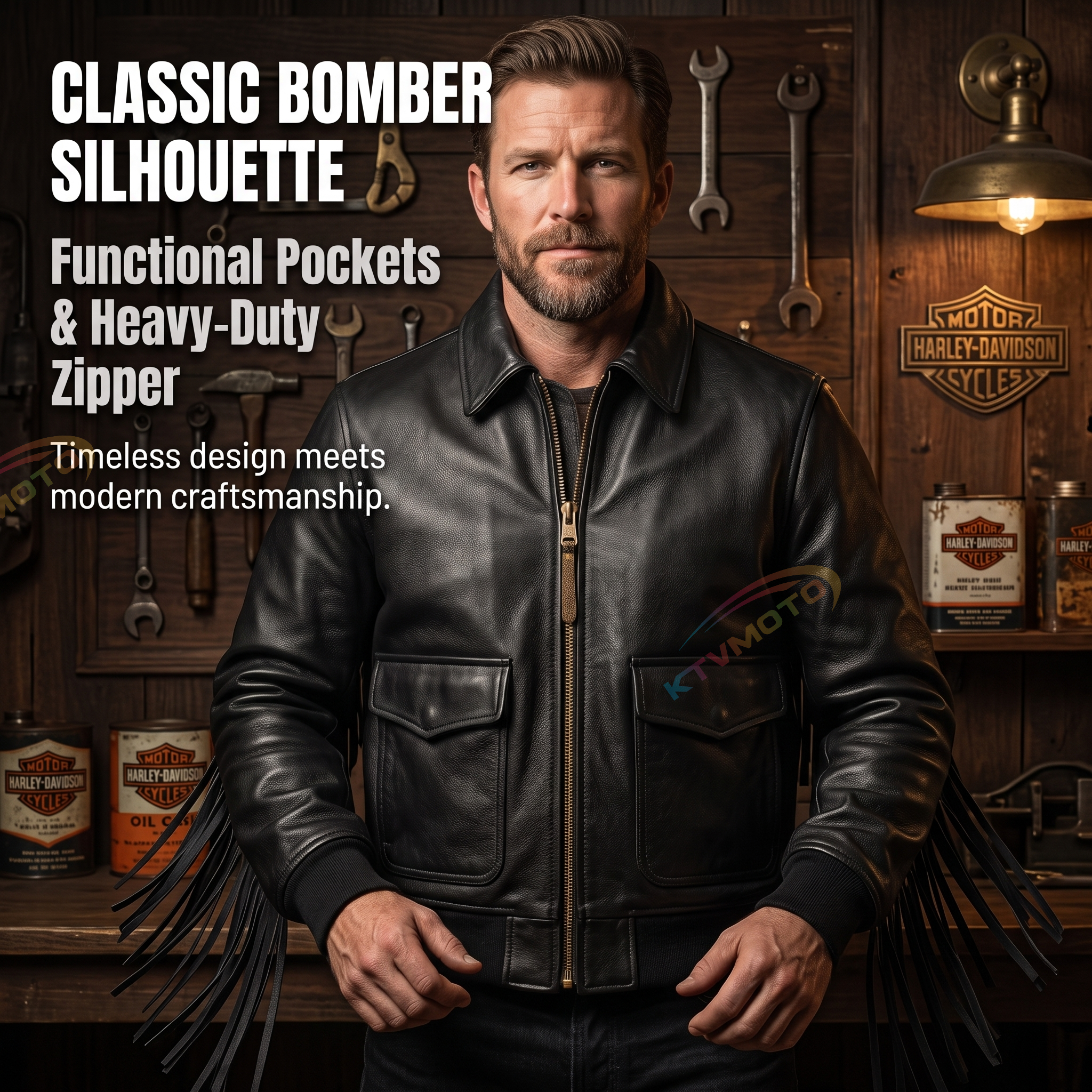 Harley Davidson Tassel Leather Jacket-A59