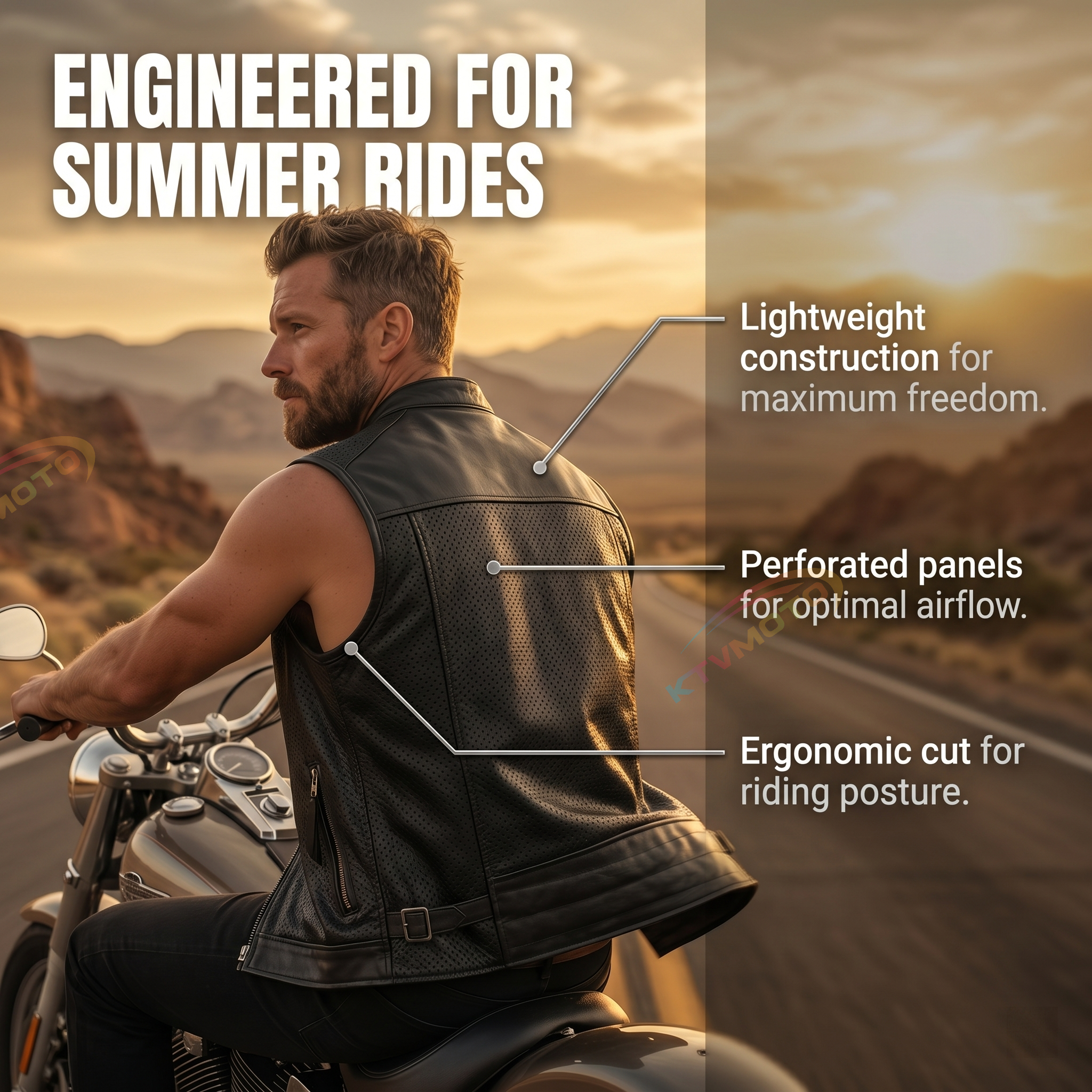 Harley Breathable Summer Mesh Leather Vest-A38