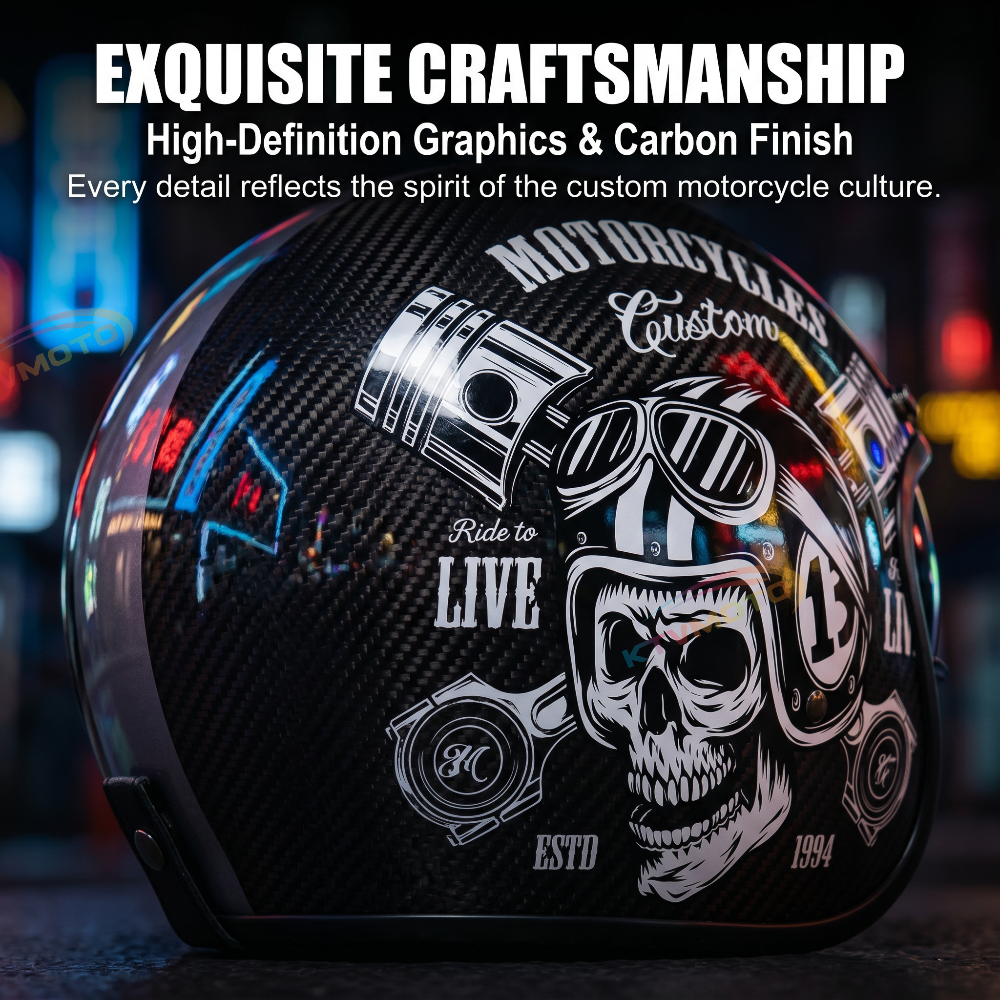 Classic cruise half-helmet with carbon fiber texture, Harley style-I34
