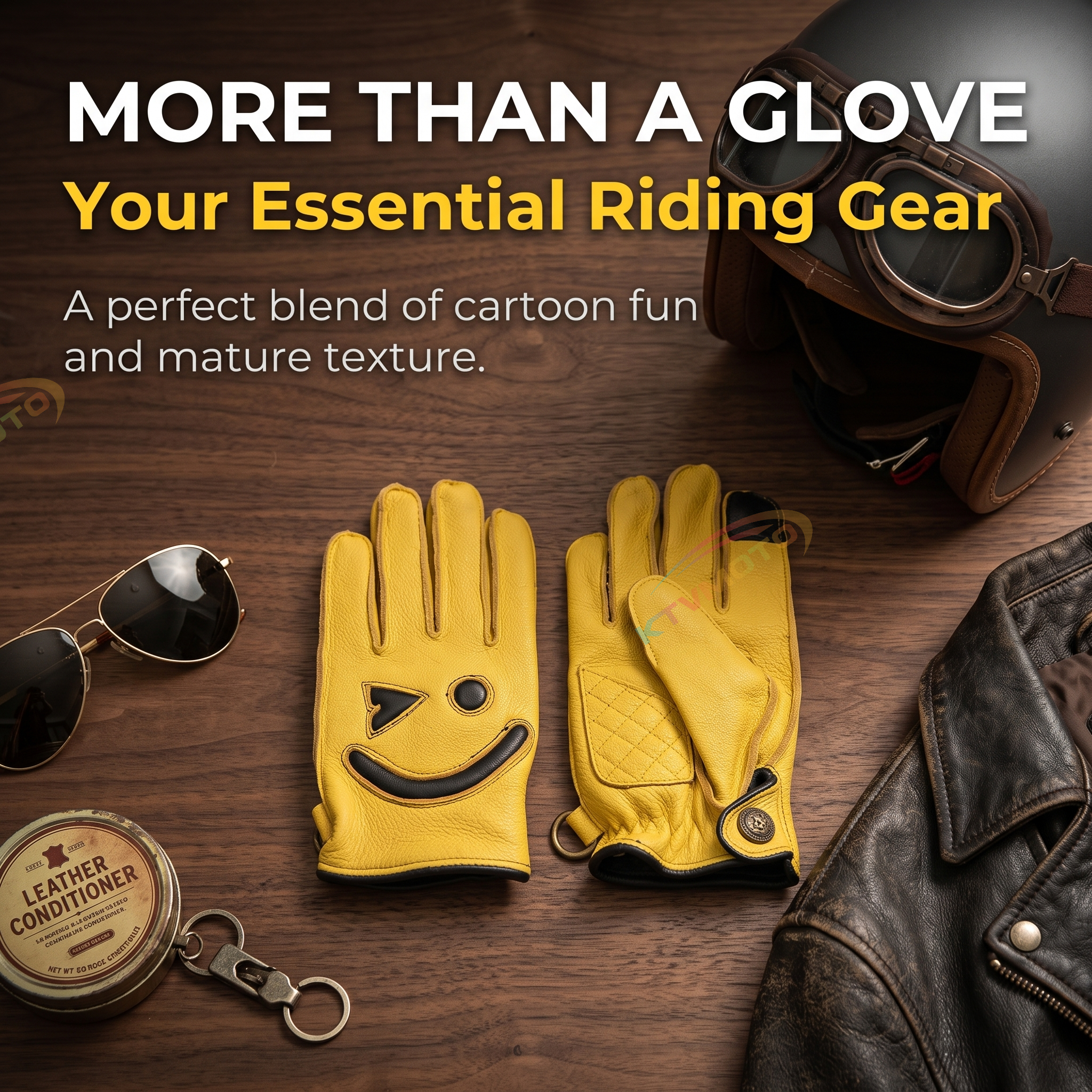Smiley face deerskin touchscreen retro motorcycle gloves-G73