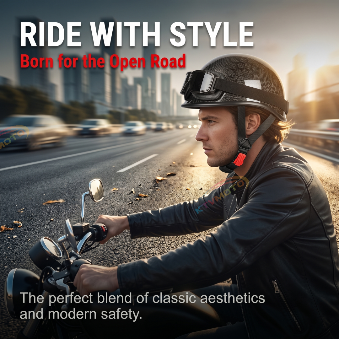 Carbon Fiber Vintage Motorcycle Half Helmet-I135