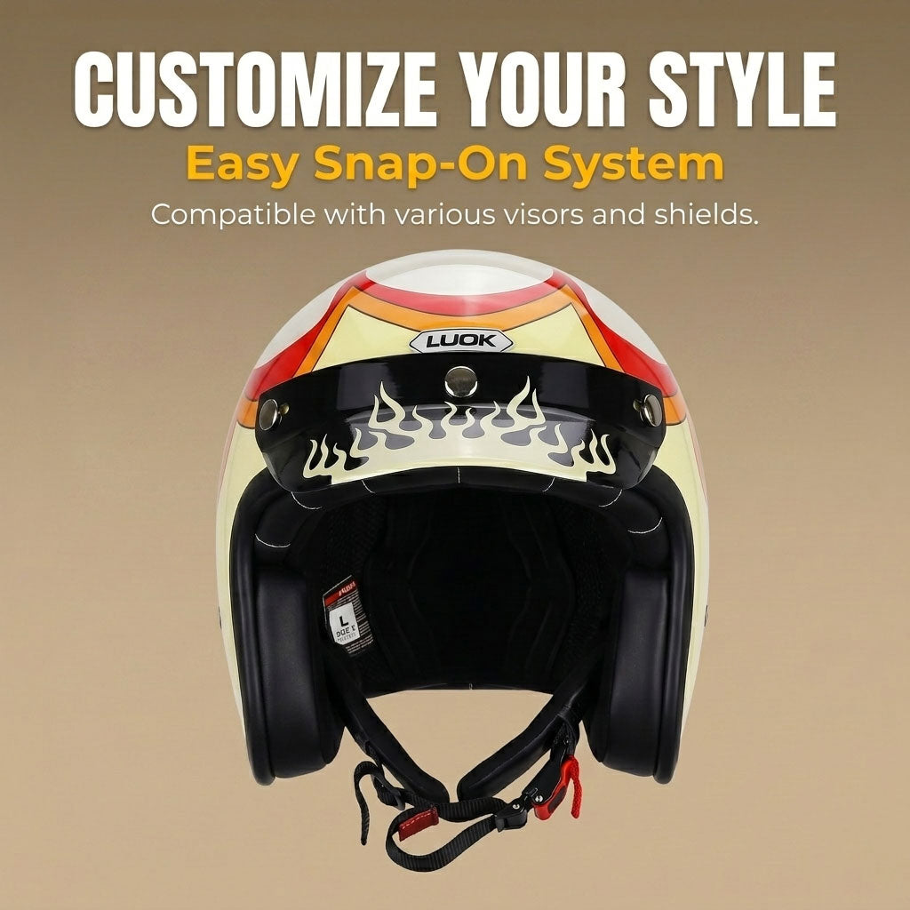 Retro Flame Pattern Convertible Motorcycle Helmet-I64