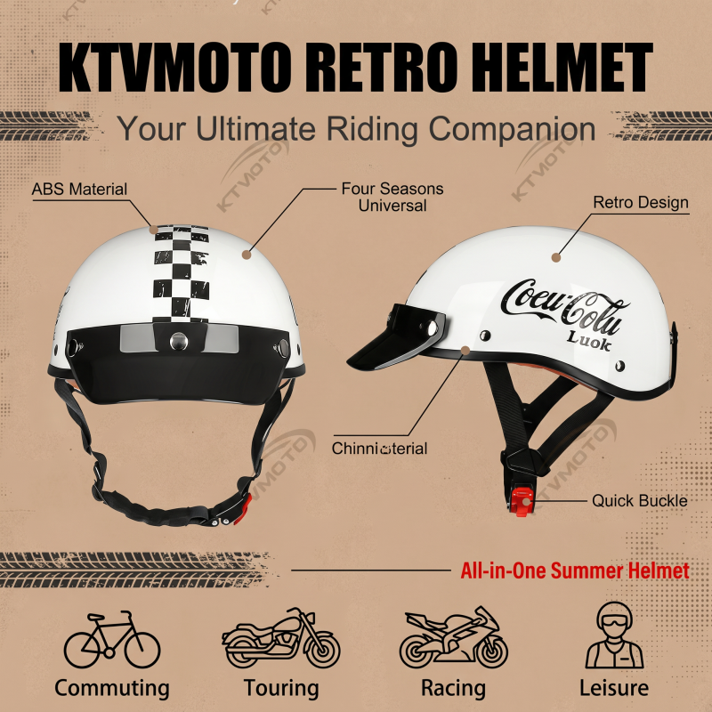 Retro half-helmet, summer travel gear-I18