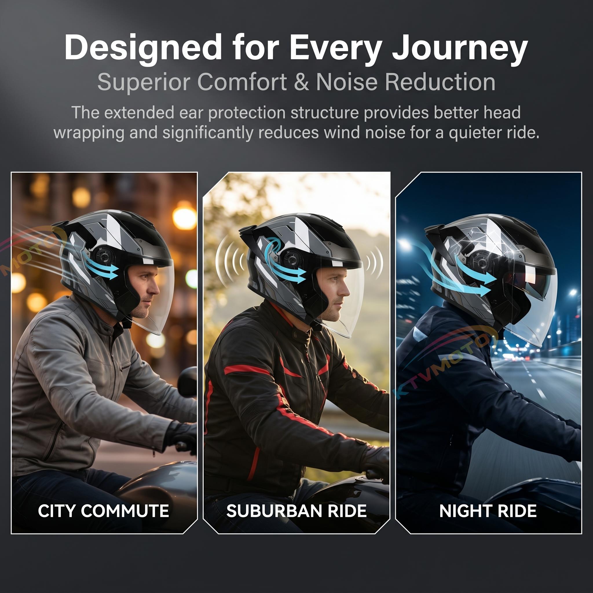 Dual-lens open-face motorcycle helmet with sun visor-I74