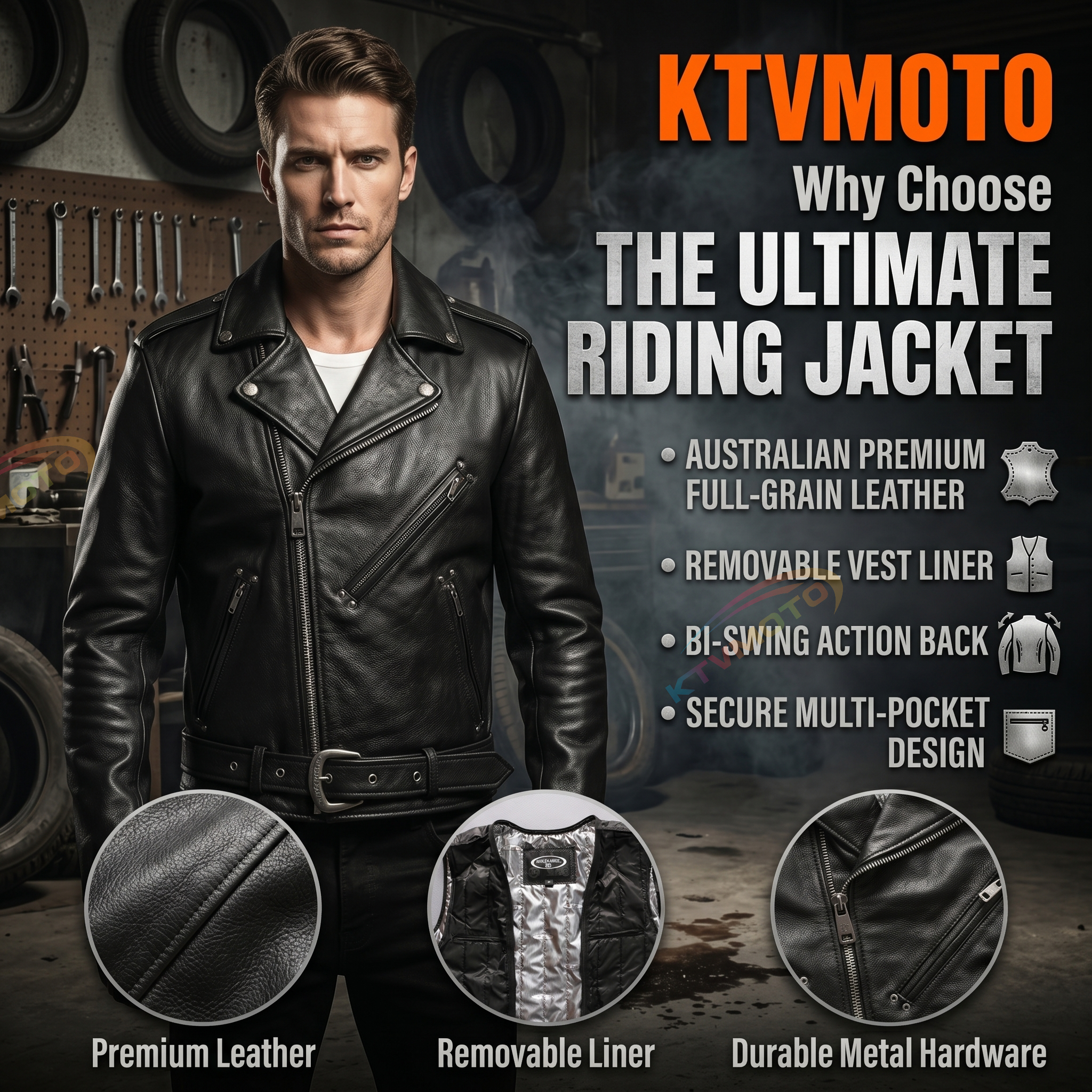 Genuine leather Harley motorcycle riding suit-A40