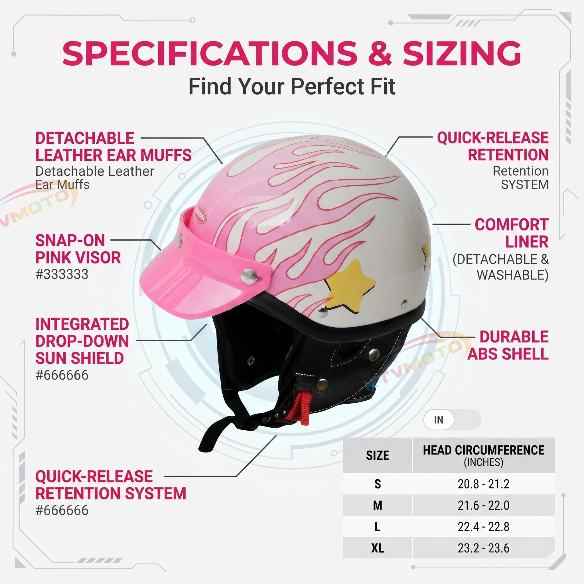Pink Flame Open Face Motorcycle Helmet for Women Scooter-I39