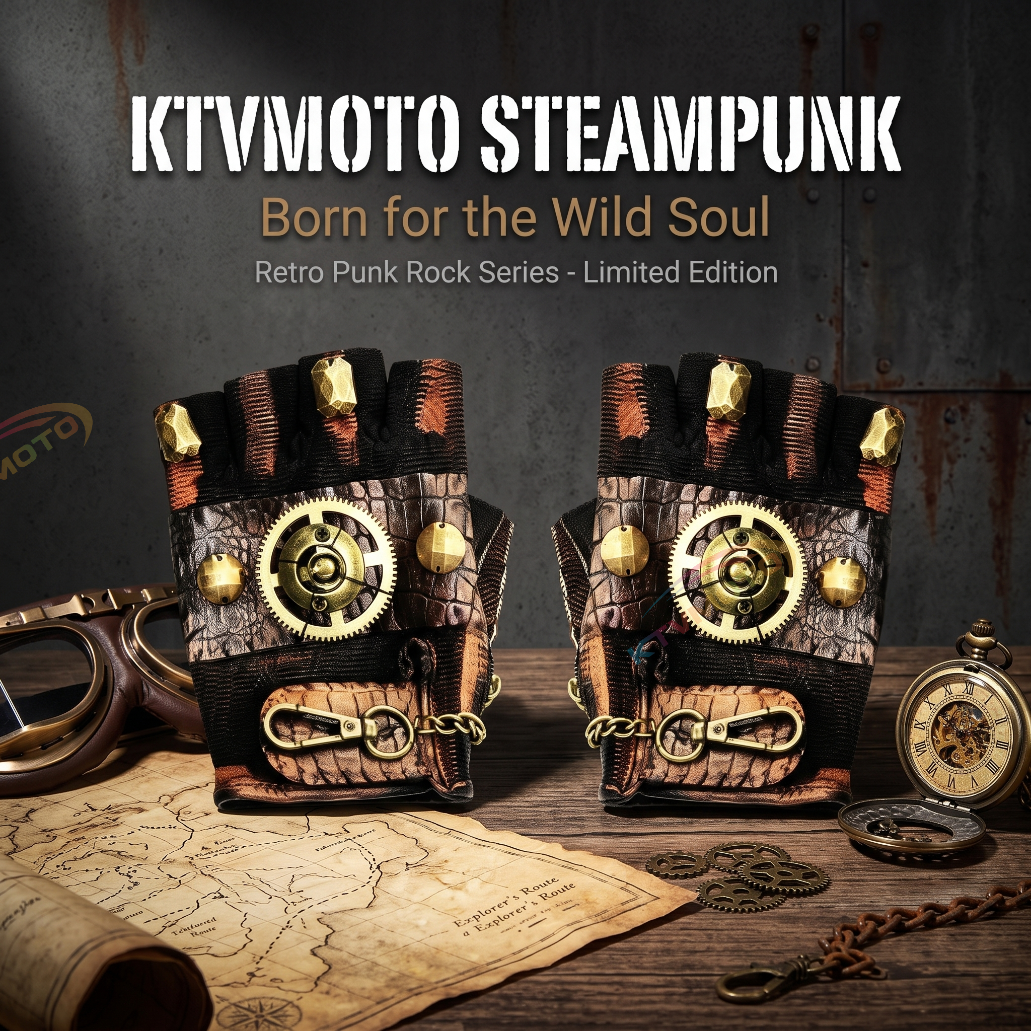 Steampunk Rock Motorcycle Half-Finger Gloves-G85