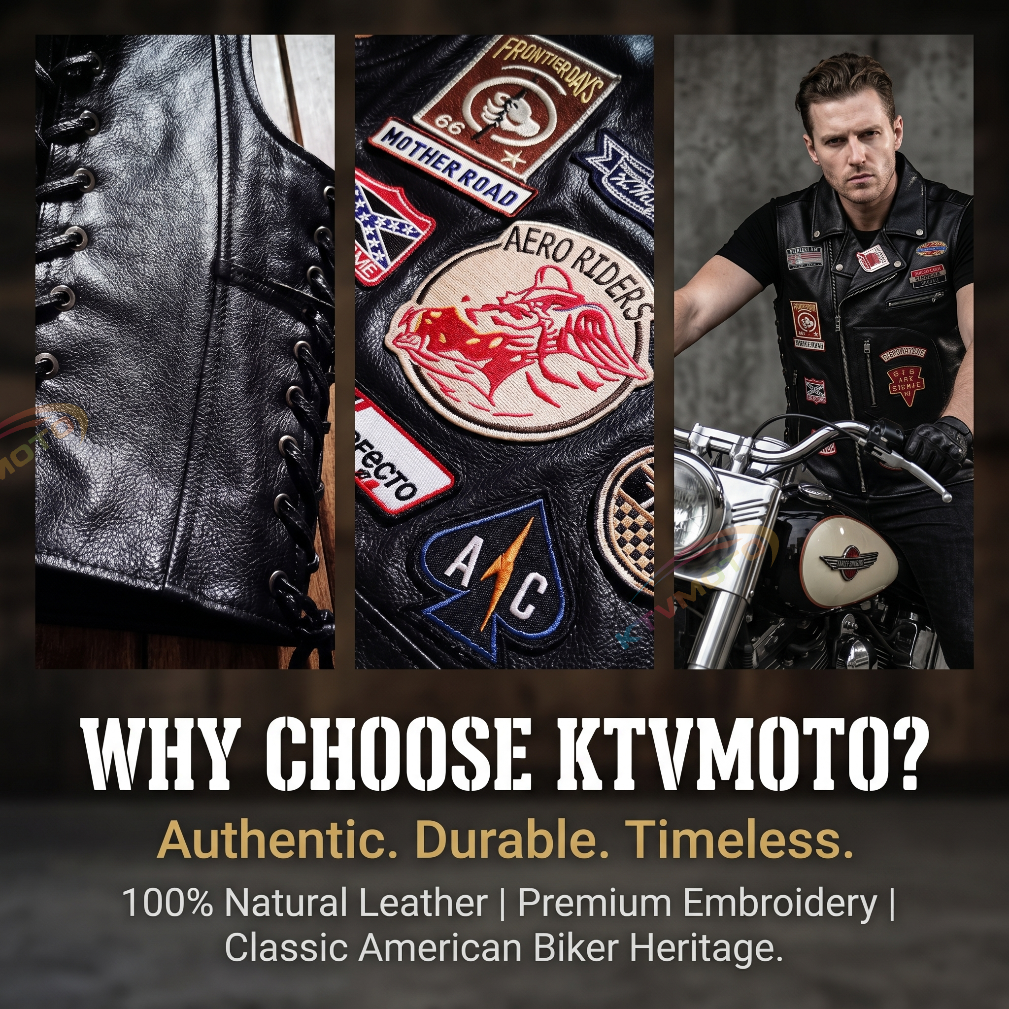 Harley vest embroidered lapel cowhide vest-A26
