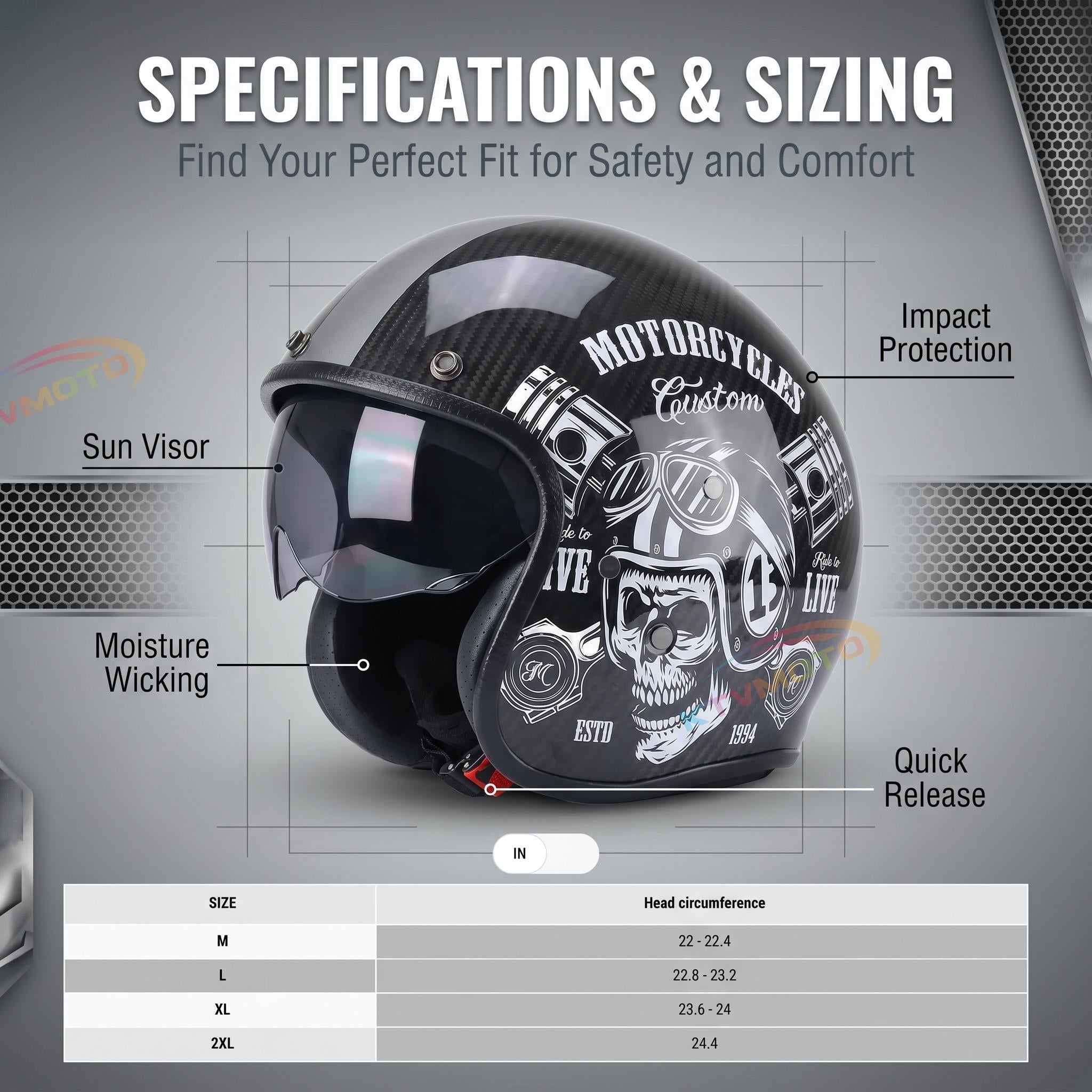 Classic cruise half-helmet with carbon fiber texture, Harley style-I34