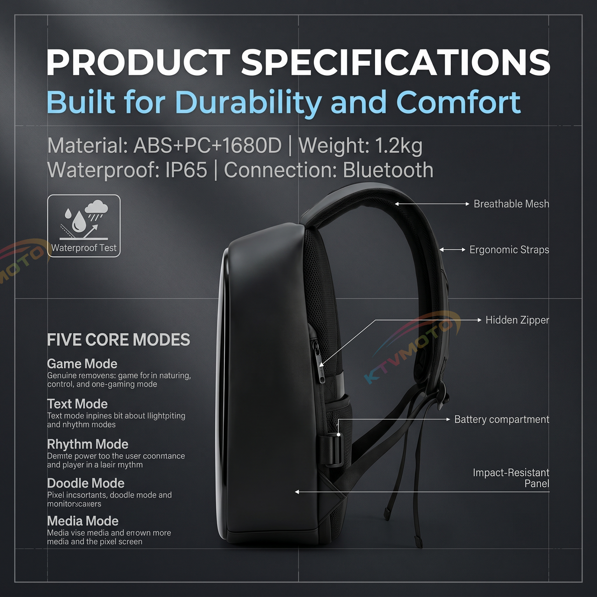Motorcycle LED Display Backpack-B22