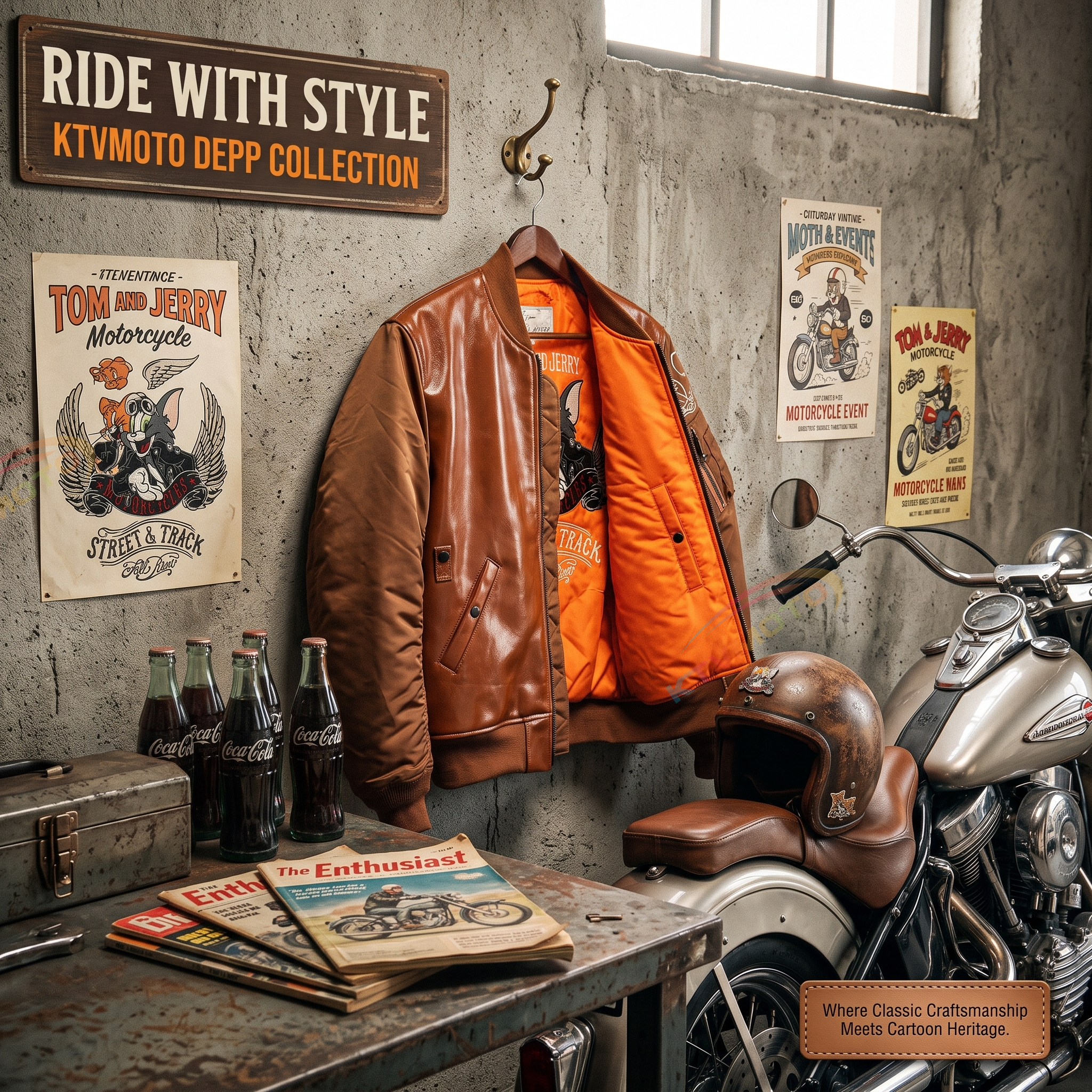 Cartoon sports casual leather cowhide jacket-A39