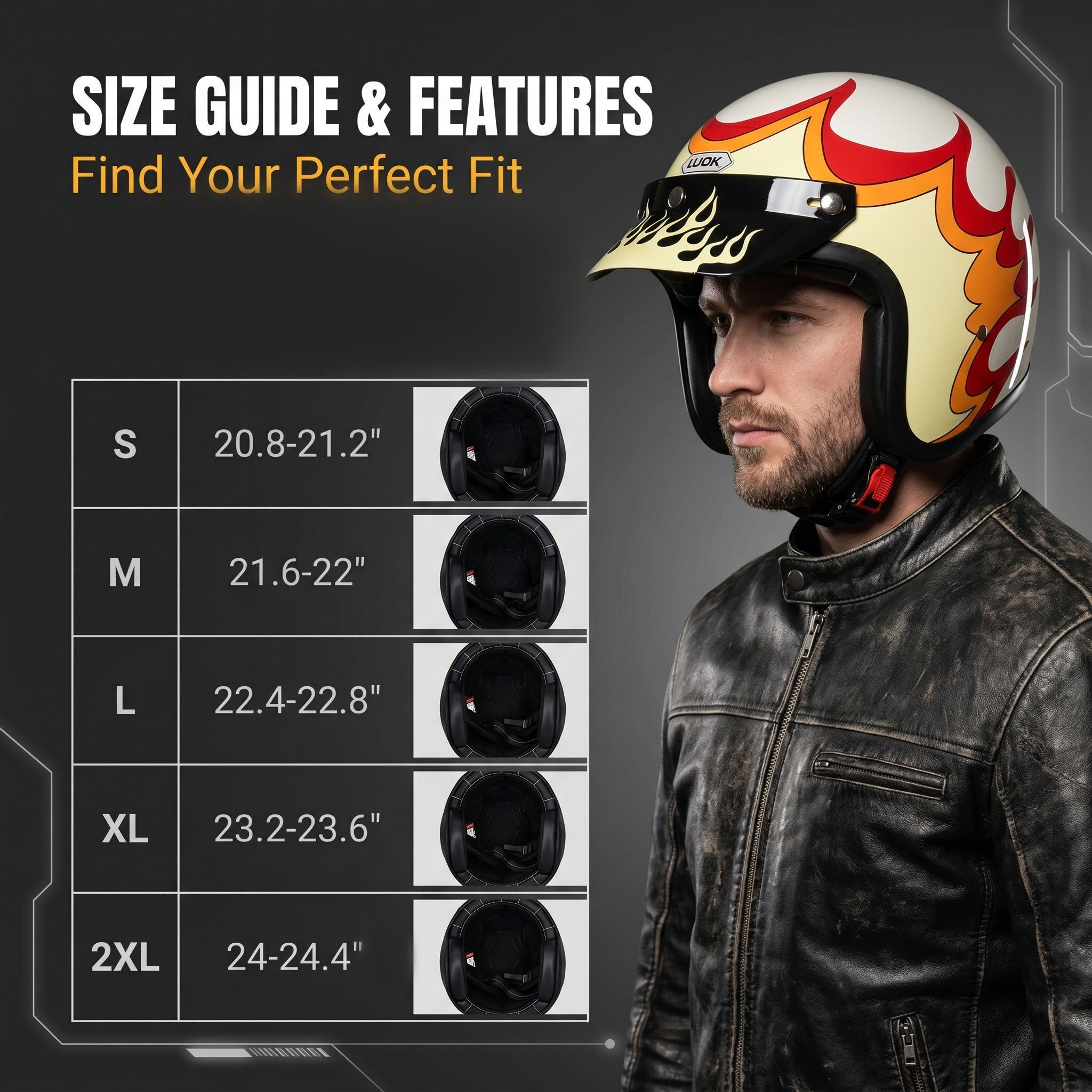 Retro Flame Pattern Convertible Motorcycle Helmet-I64