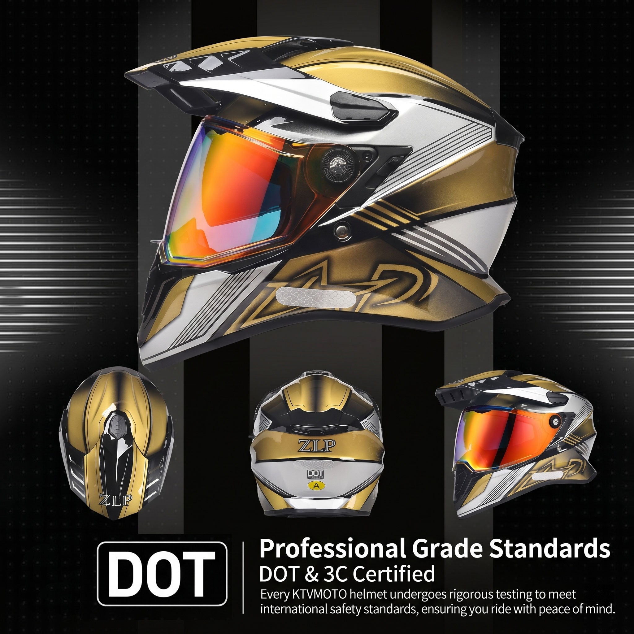 Dual-Visor Gold Off-Road Full-Face Motorcycle Helmet-I89
