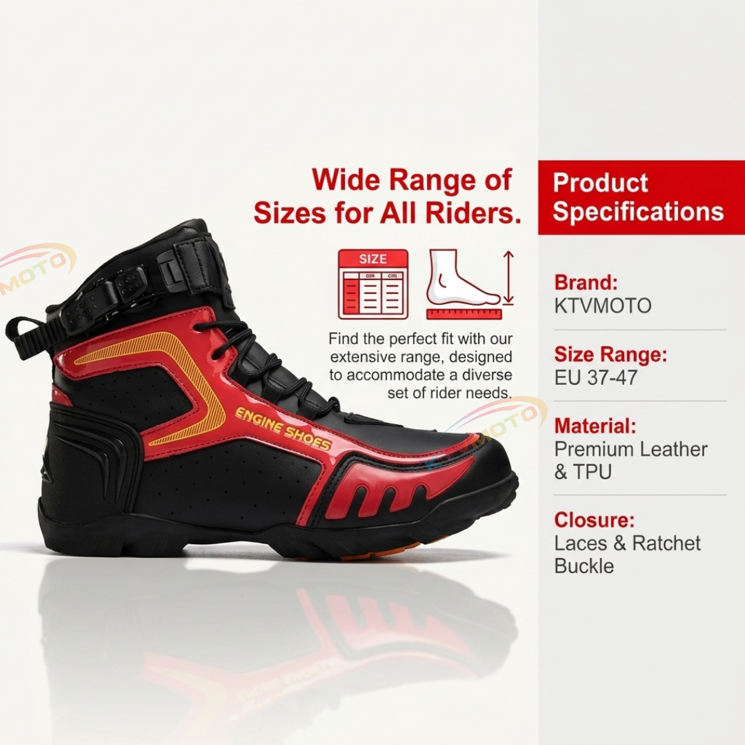 Red & Black Motorcycle Riding Shoes - Protective Boots-K46