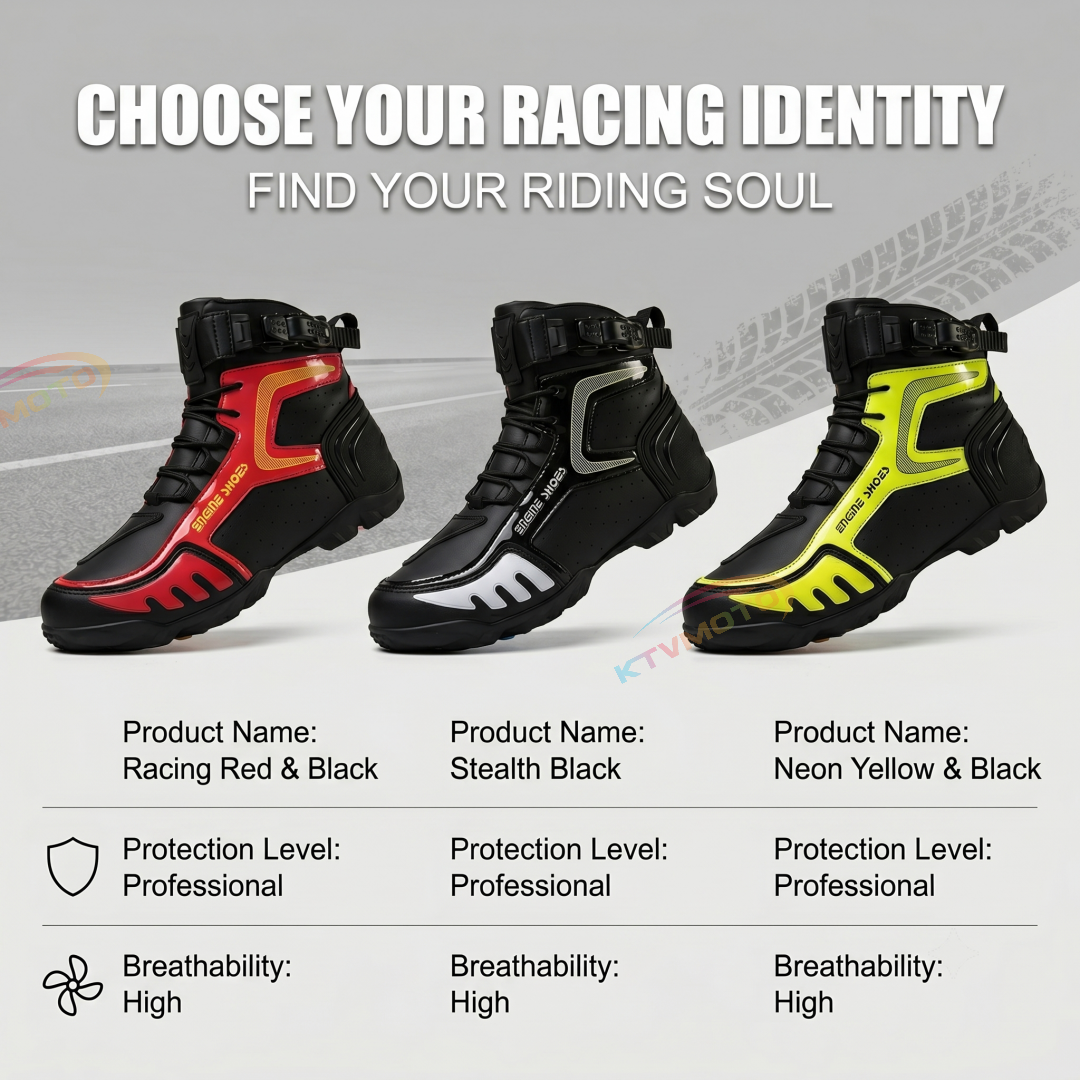 Red & Black Motorcycle Riding Shoes - Protective Boots-K46