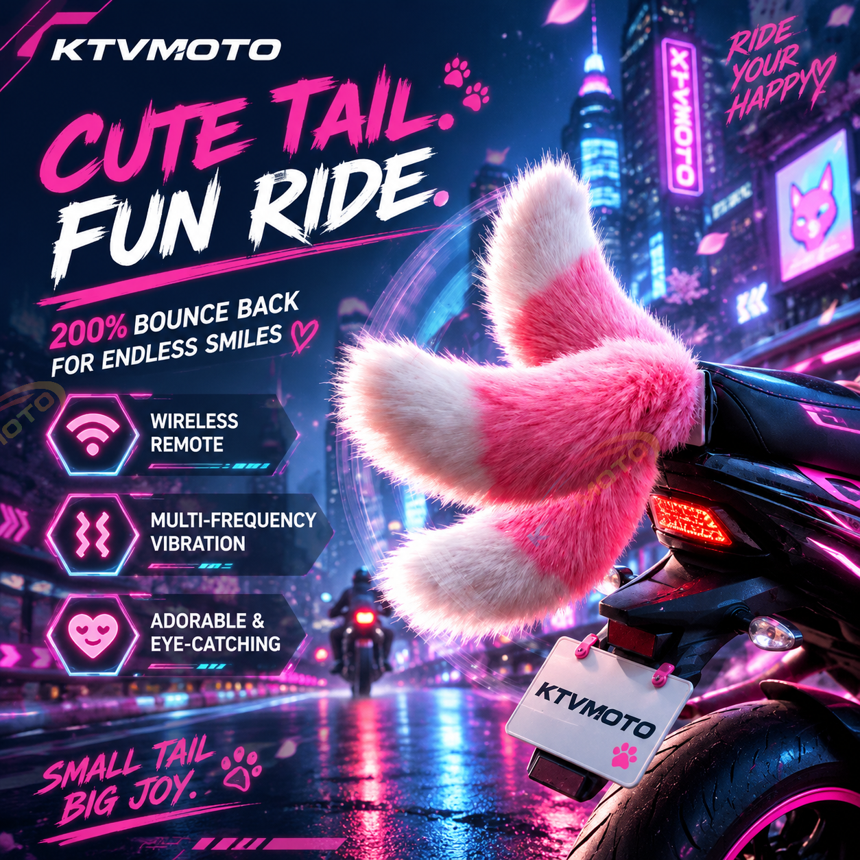 Plush fox tail prop for motorcycle cosplay – remote and voice-controlled-P01
