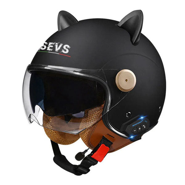 Cat-Ear Open-Face Motorcycle Helmet with Bluetooth Function-I67