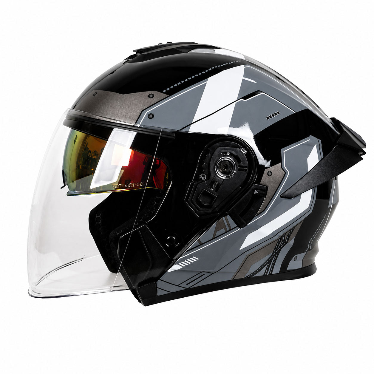 Dual-lens open-face motorcycle helmet with sun visor-I74