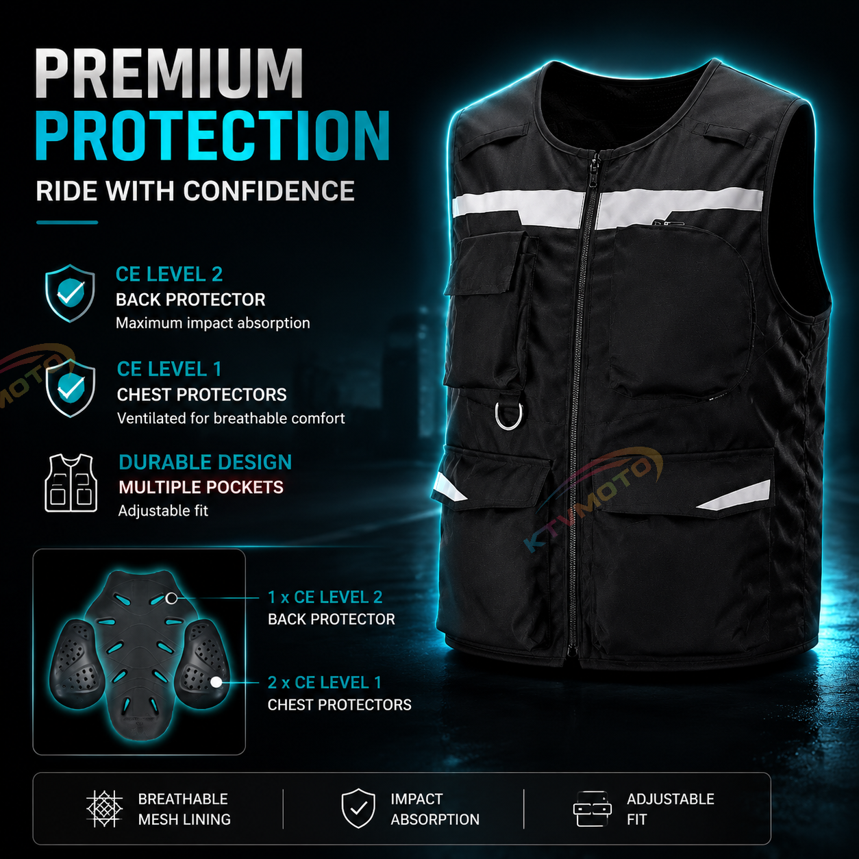 Reflective Off-Road Motorcycle Riding Vest-J104