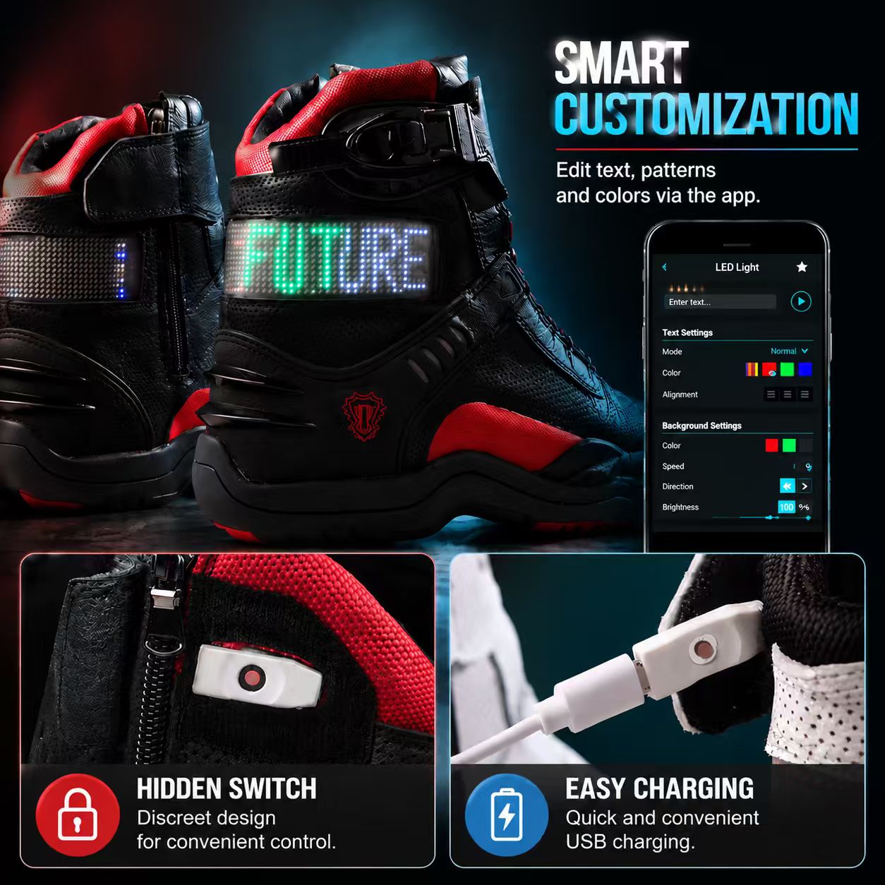 Motocross racing boots with LED displays-K103