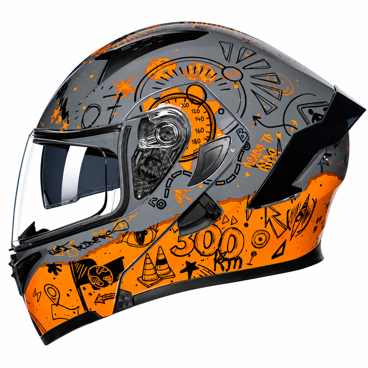 Vibrant Graffiti Dual-Visor Modular Motorcycle Helmet with Rear Spoiler-I154
