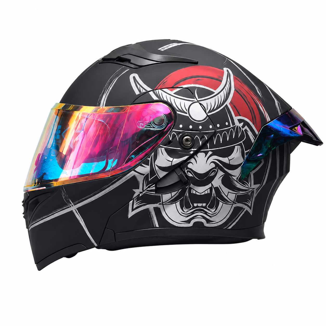 Modular motorcycle helmet with dual visors and a colorful rear spoiler-I151