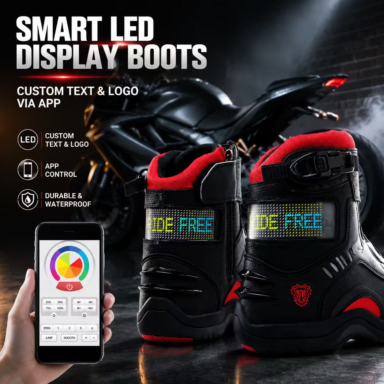 Motocross racing boots with LED displays-K103