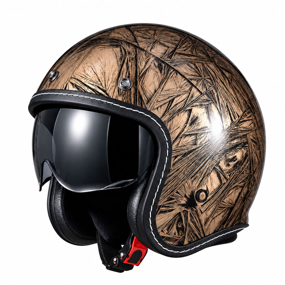 Lightweight 3/4 motorcycle helmet with a vintage crackle finish-I141