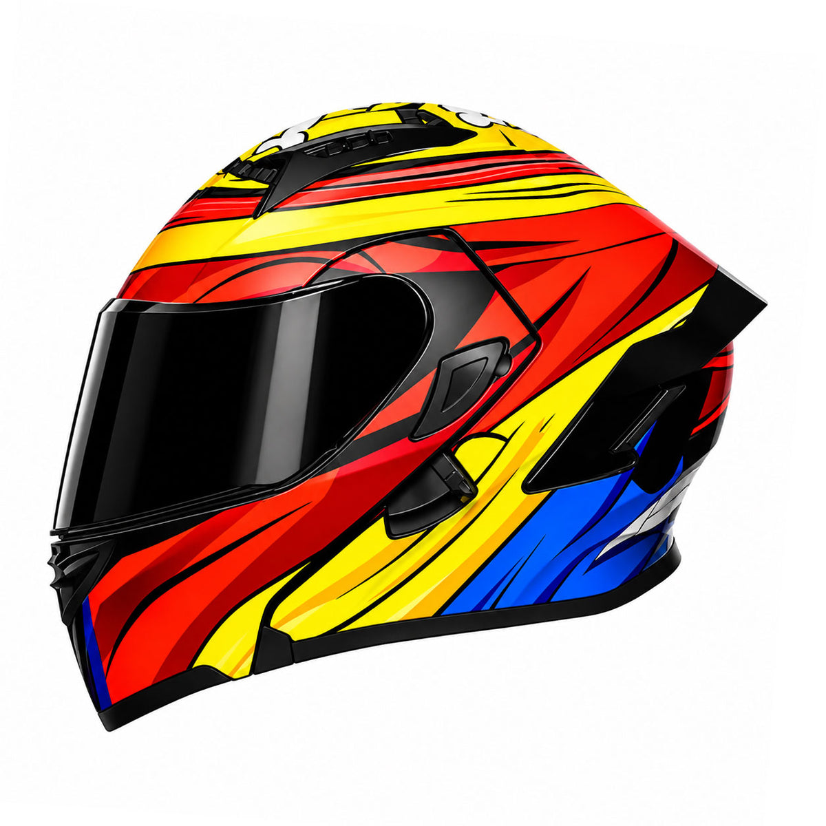 Vibrant Graffiti Dual-Visor Modular Motorcycle Helmet with Rear Spoiler-I154