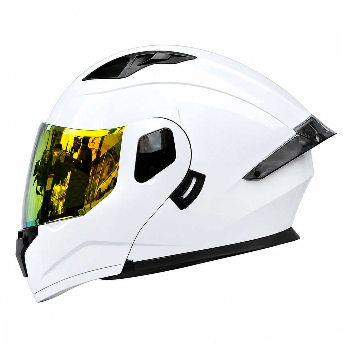 Flip-up motorcycle helmet with aurora-style finish and dual visor-I186