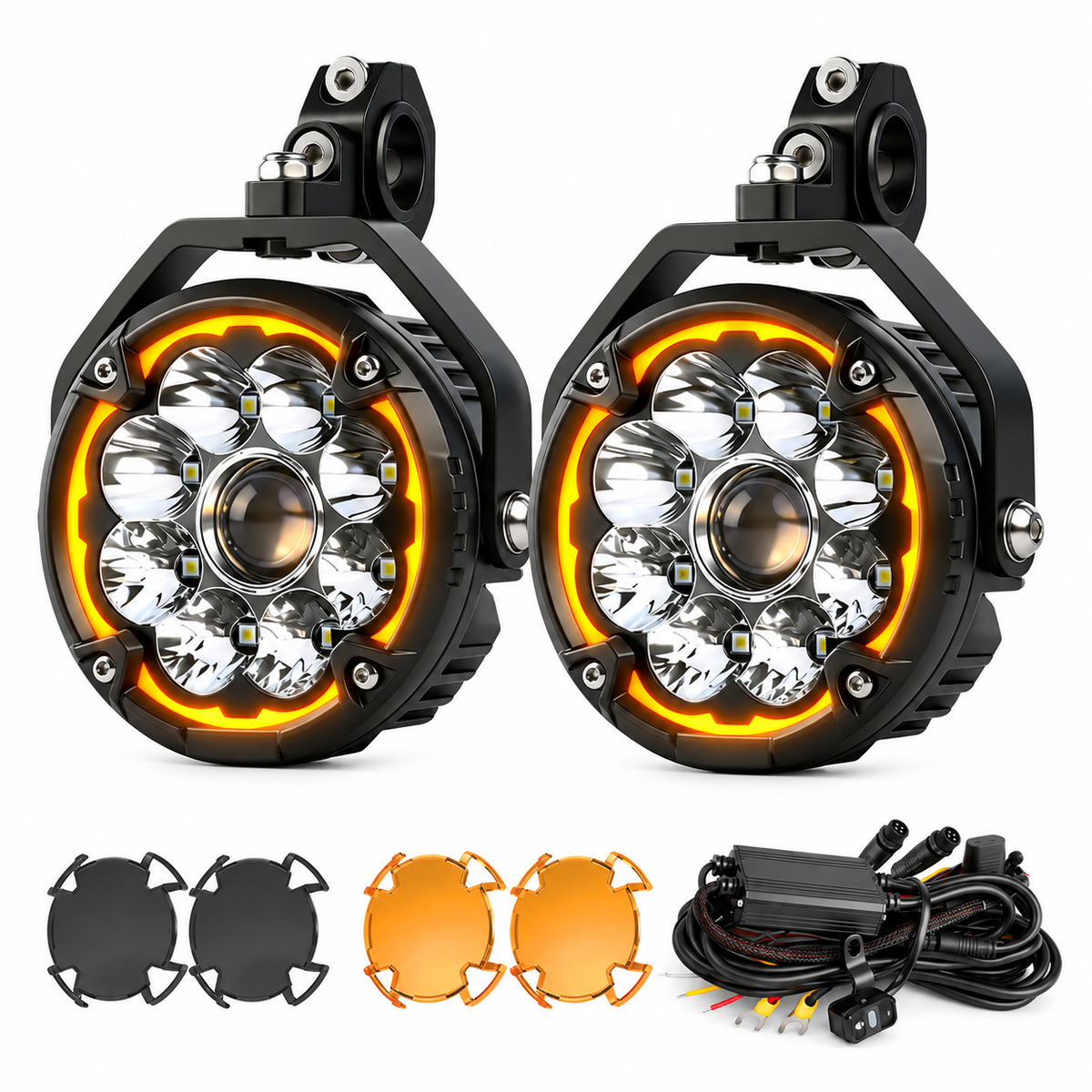KTVMOTO Dual LED Motorcycle Driving Lights with Amber Halo-D28