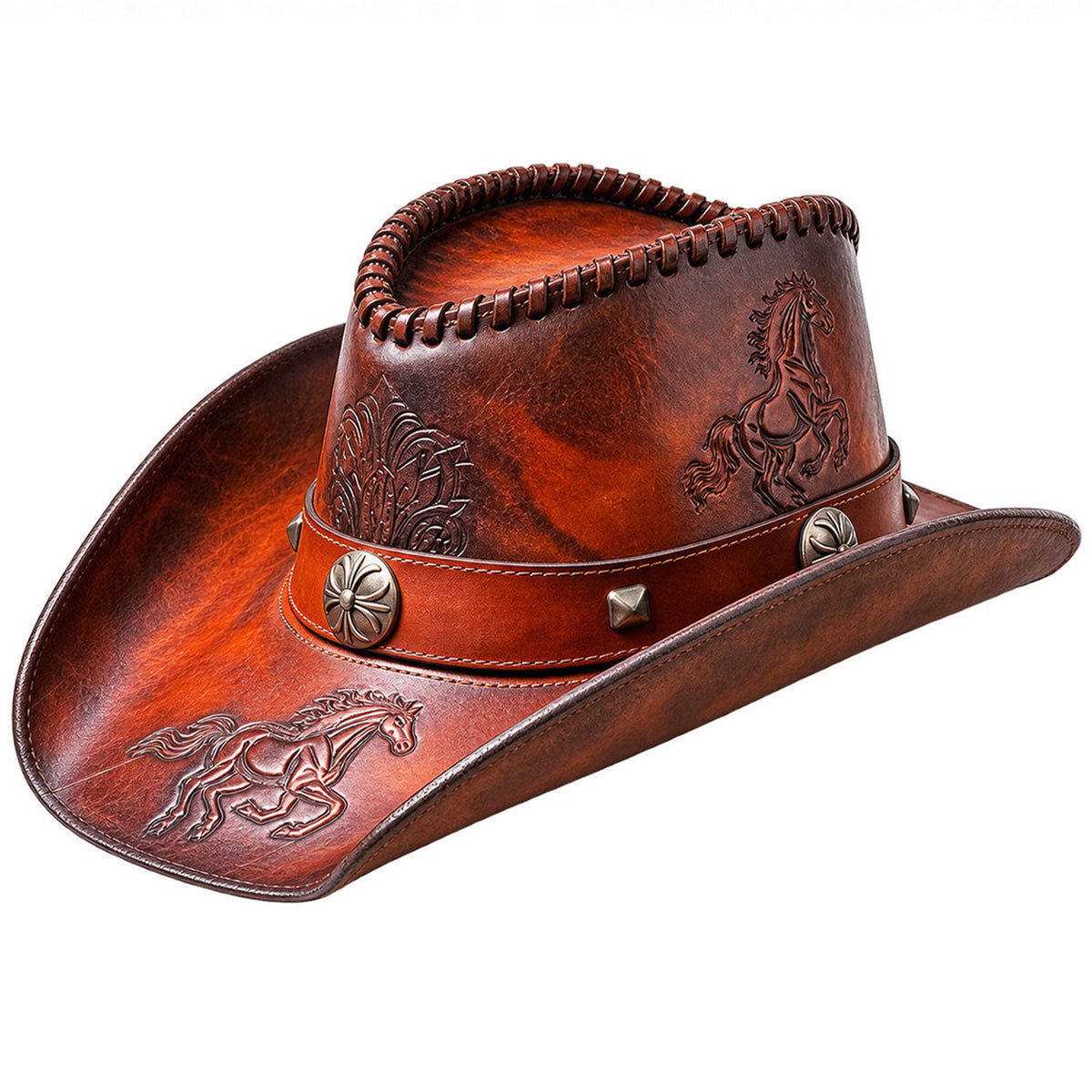 Vintage handmade leather cowboy hat-I119