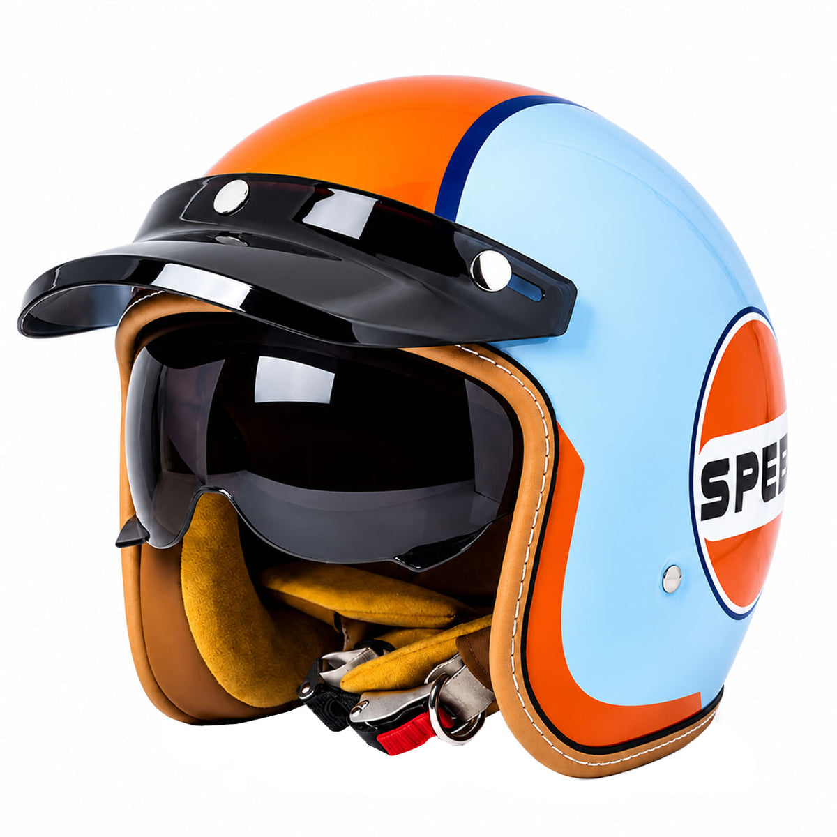 Retro open-face motorcycle helmet with sun visor-I32