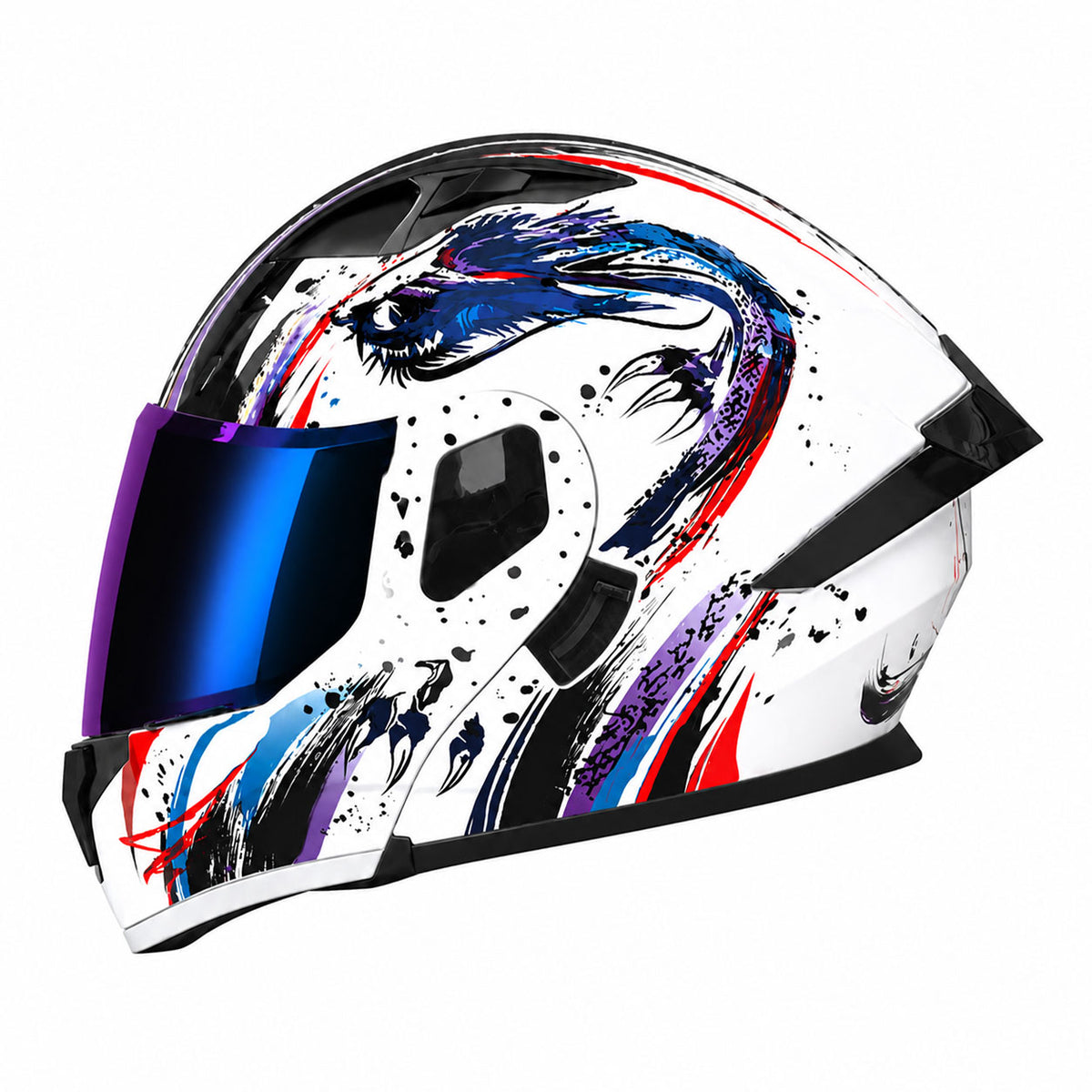 Flip-up motorcycle helmet with dual visors and iridescent coating-I183